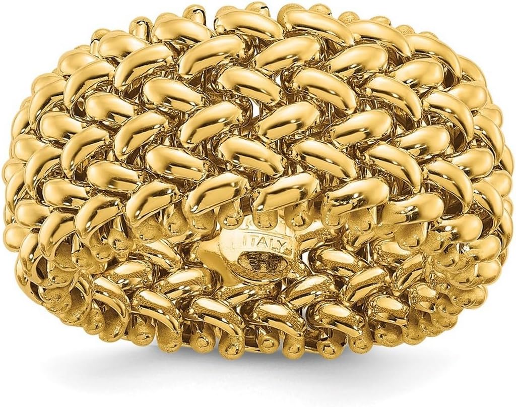 JewelryWeb 14k Solid Yellow Gold Mesh Ring Size 7.50 9.5mm Wide Ring for Women