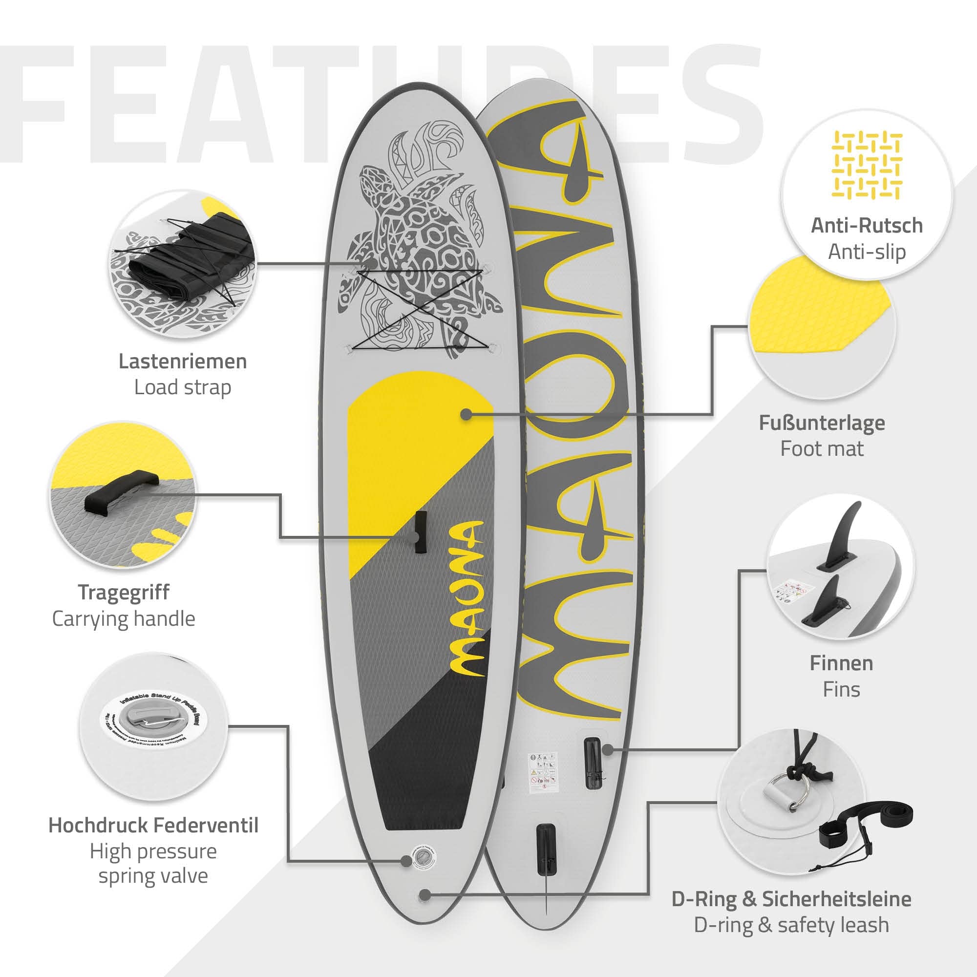ECD Germany Aufblasbares Stand Up Paddle Board Set Maona Türkis/Schwarz/Rosa/Grau/Olive, 308 cm, aus PVC, Alu-Paddel, Komplettset, SUP Board Paddling Board Paddelboard Surfboard Surfbrett Paddelbrett