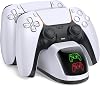 ZRZLMVP PS5 Controller Charger, 2h Fast Charge Dual Charging Dock for Playstation 5 Controller, Upgrade PS5 Charger Accessories with Charge Cable & Led Light Indicator, White