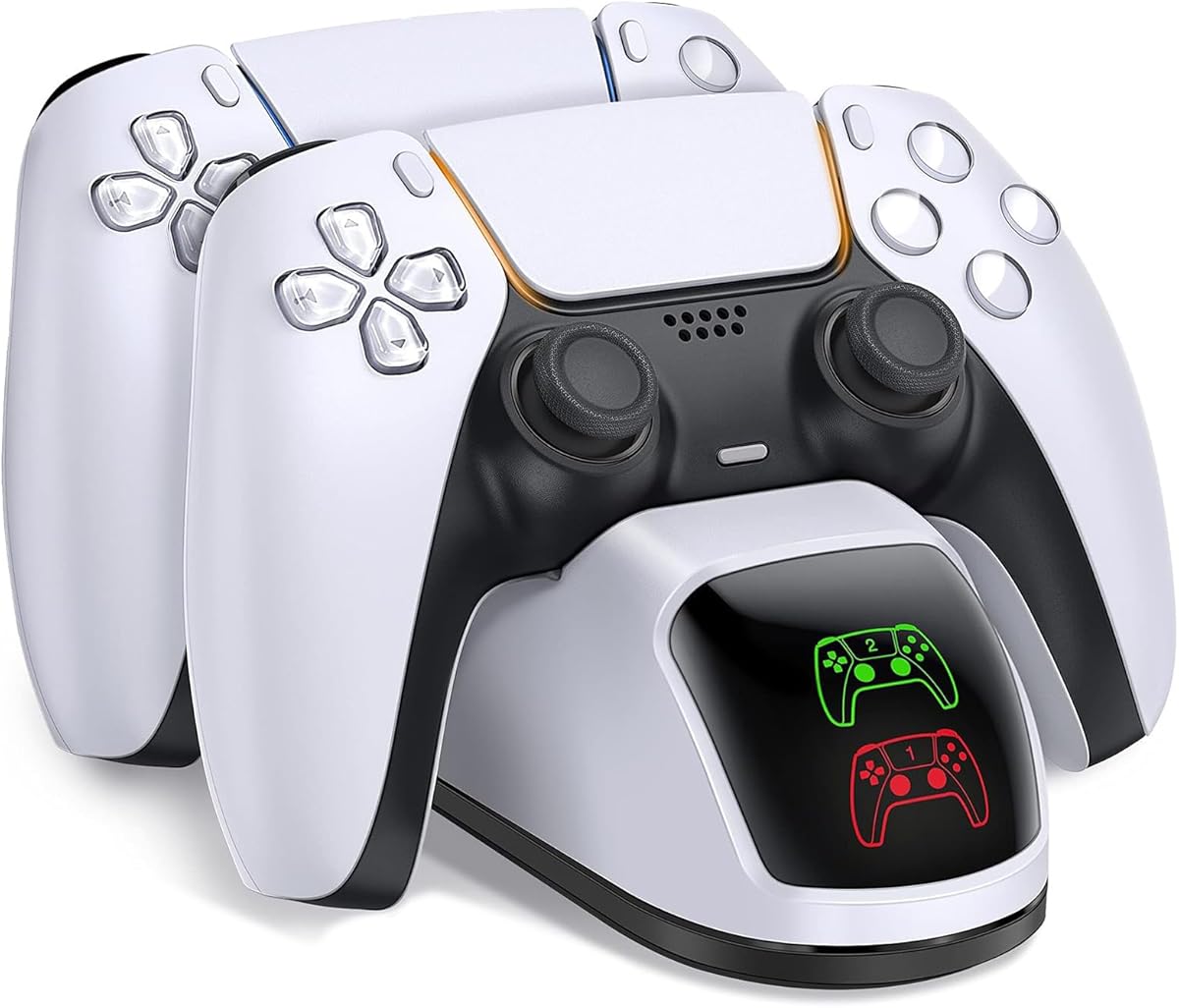 PS5 Controller Charging Station, Playstation 5 Dualsense Charger Dock with Dual Stand, Upgrade PS5 Charger Accessory with Fast Charge Cable, Playstation 5 Station, White : Video Games