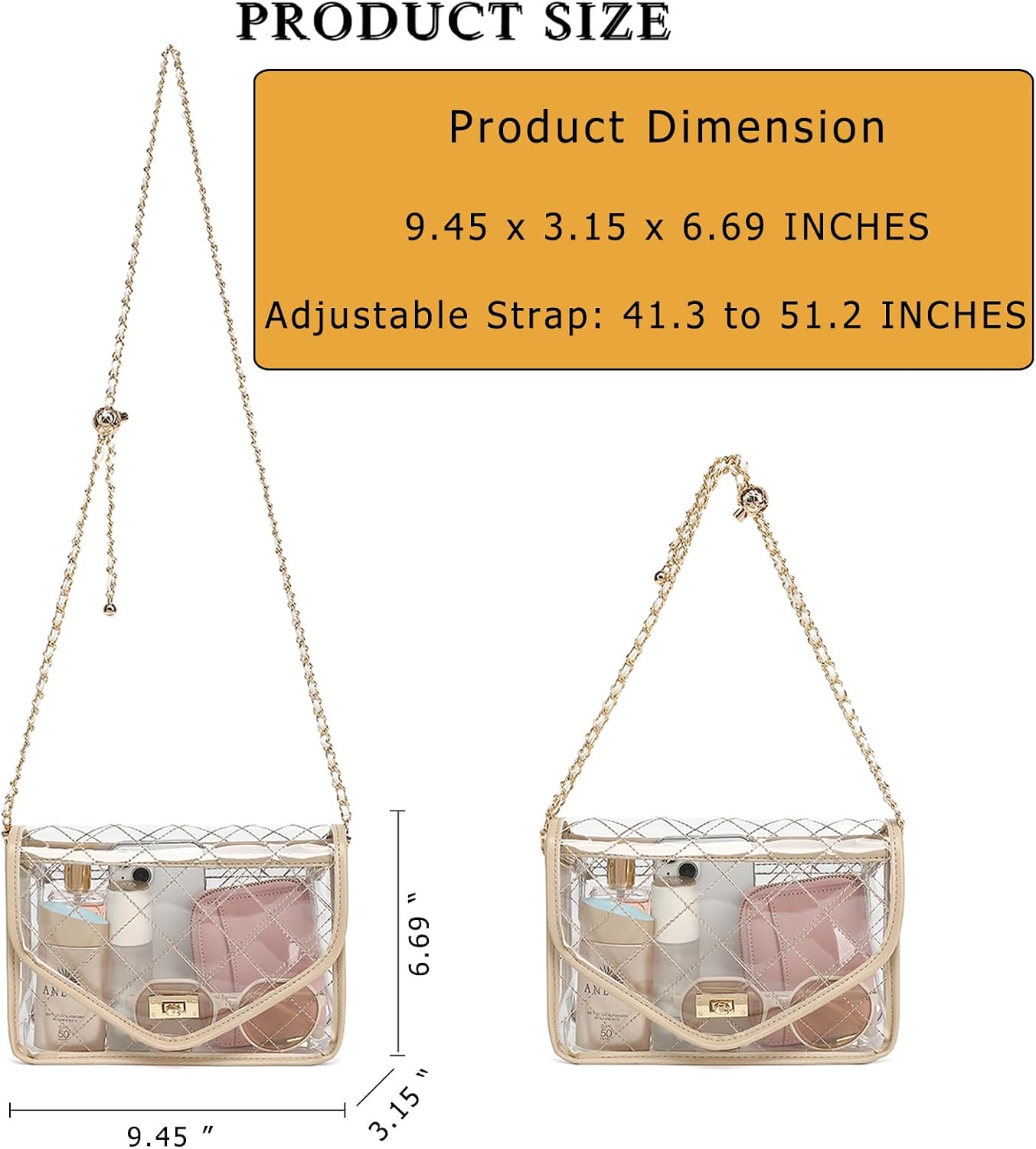 YGR Clear Bag for Stadium Events Clear Purse for Women Quilted PVC Clear Crossbody Bag Stadium Approved for Concerts