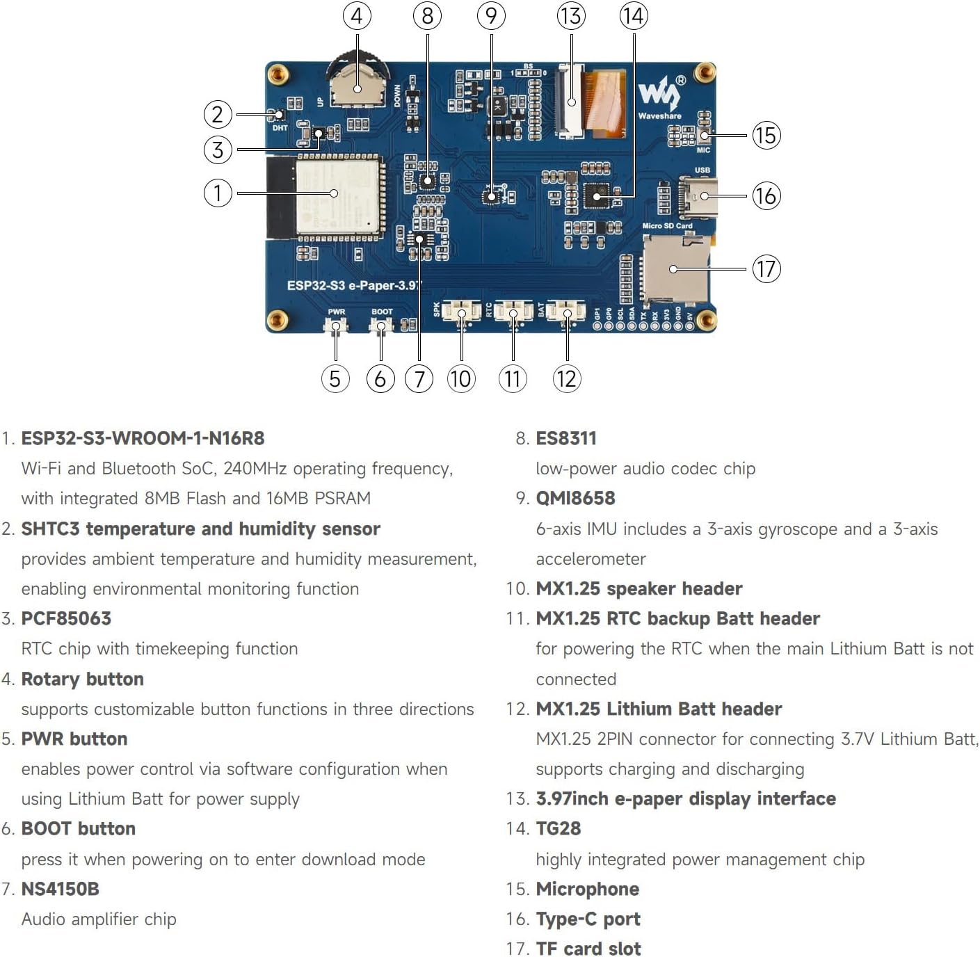 Waveshare ESP32-S3 3.97inch e-Paper Development Board, 800 × 480 Resolution, Supports Wi-Fi/BLE 5, and AI Voice Interaction, Onboard Microphone