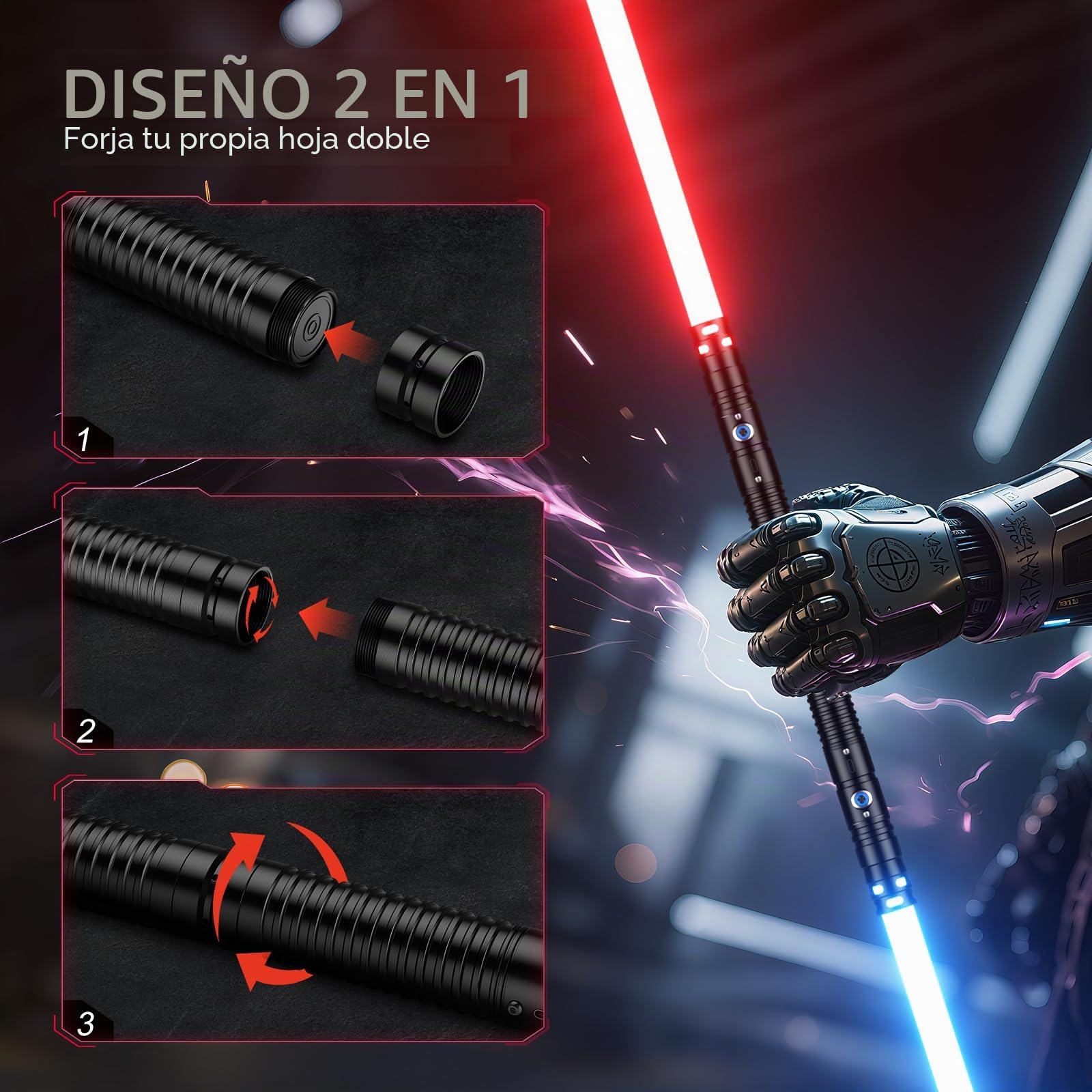 Sable de Luz,Espada Laser11 Colores 4 Modos Efectos de Sonido, Espada Láser Recargable, Juguetes para Niños y Adultos Halloween Cosplay Guerra de Las Galaxias(77CM)