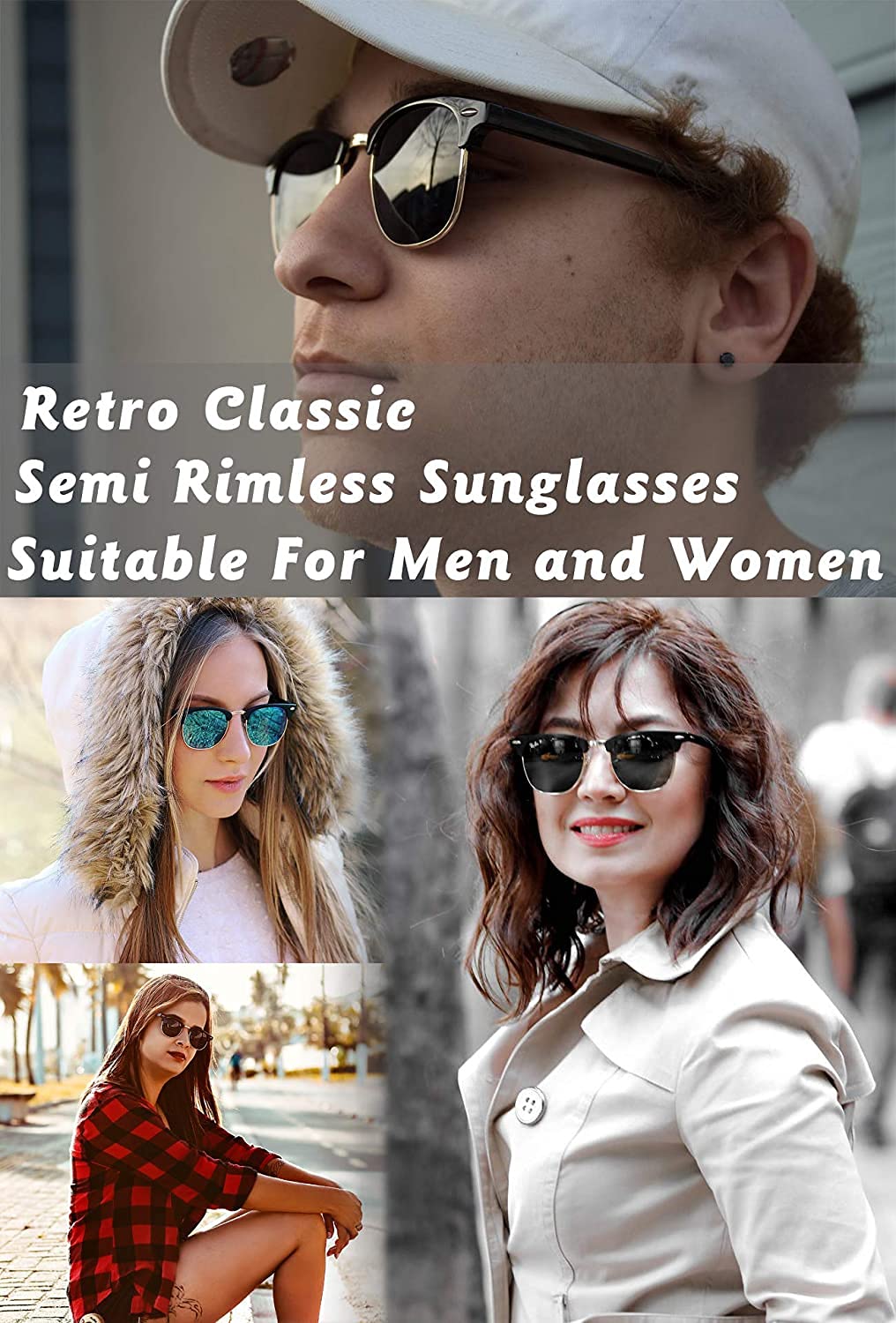 Rocf Rossini Occhiali da Sole da Uomo Mezza Montatura Polarizzati Occhiali da Sole Donna Vintage Guida Classici Protezione UV 400 Con Custodia