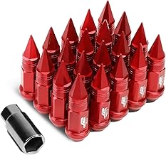 J2 Engineering LN-T7-022-15-RD 7075 Aluminum Red M12X1.5 20Pcs L: 80mm Spiky Cap Lug Nut w/Adapter