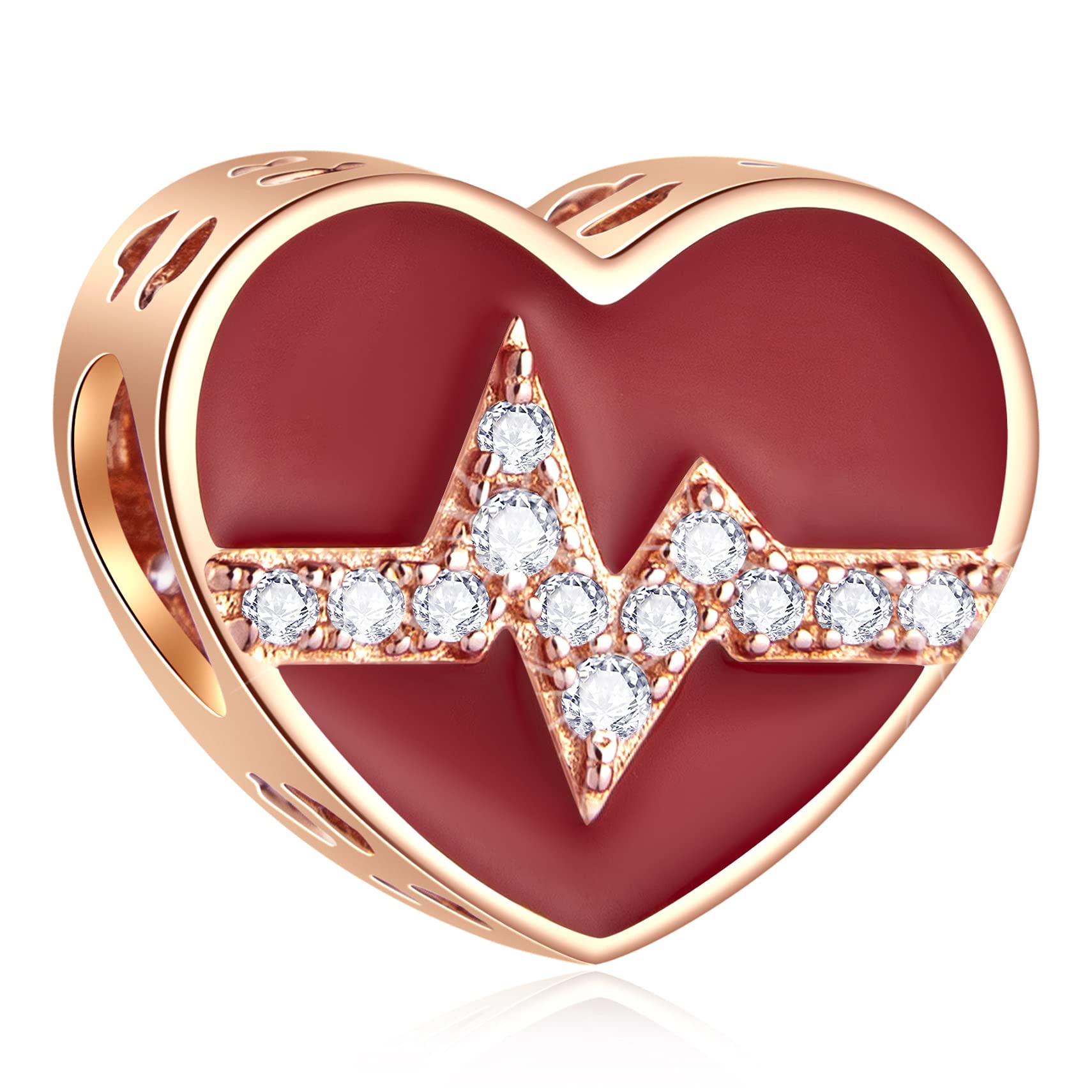 Rose Gold Valentines Day Charms fits European Bracelet Couple Lovers Charms My Wife Charm Heartbeat Star Crescent Moon
