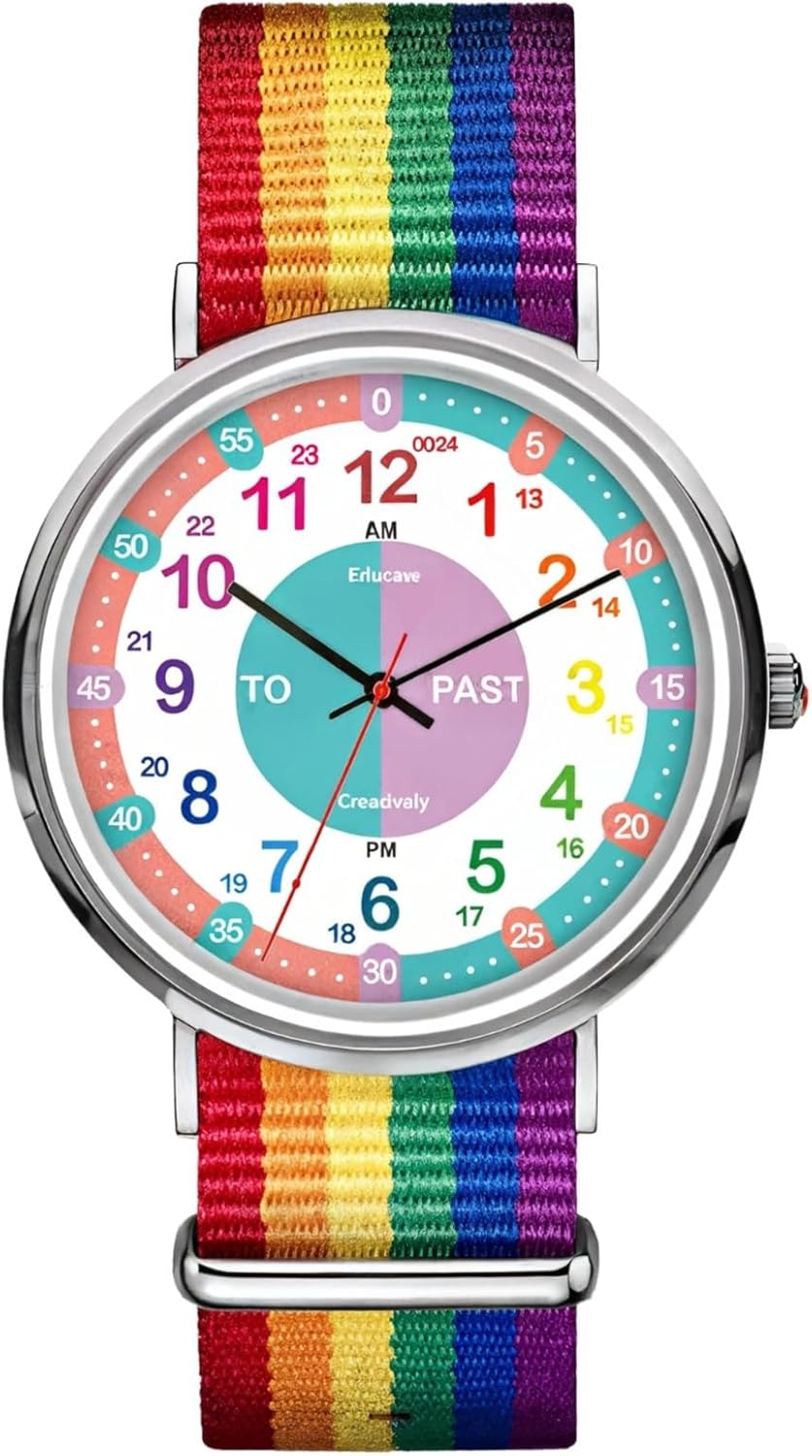 Rainbow Strap On Wrist Watch, Color-Coded Hour Numbers For Easy Reading Time