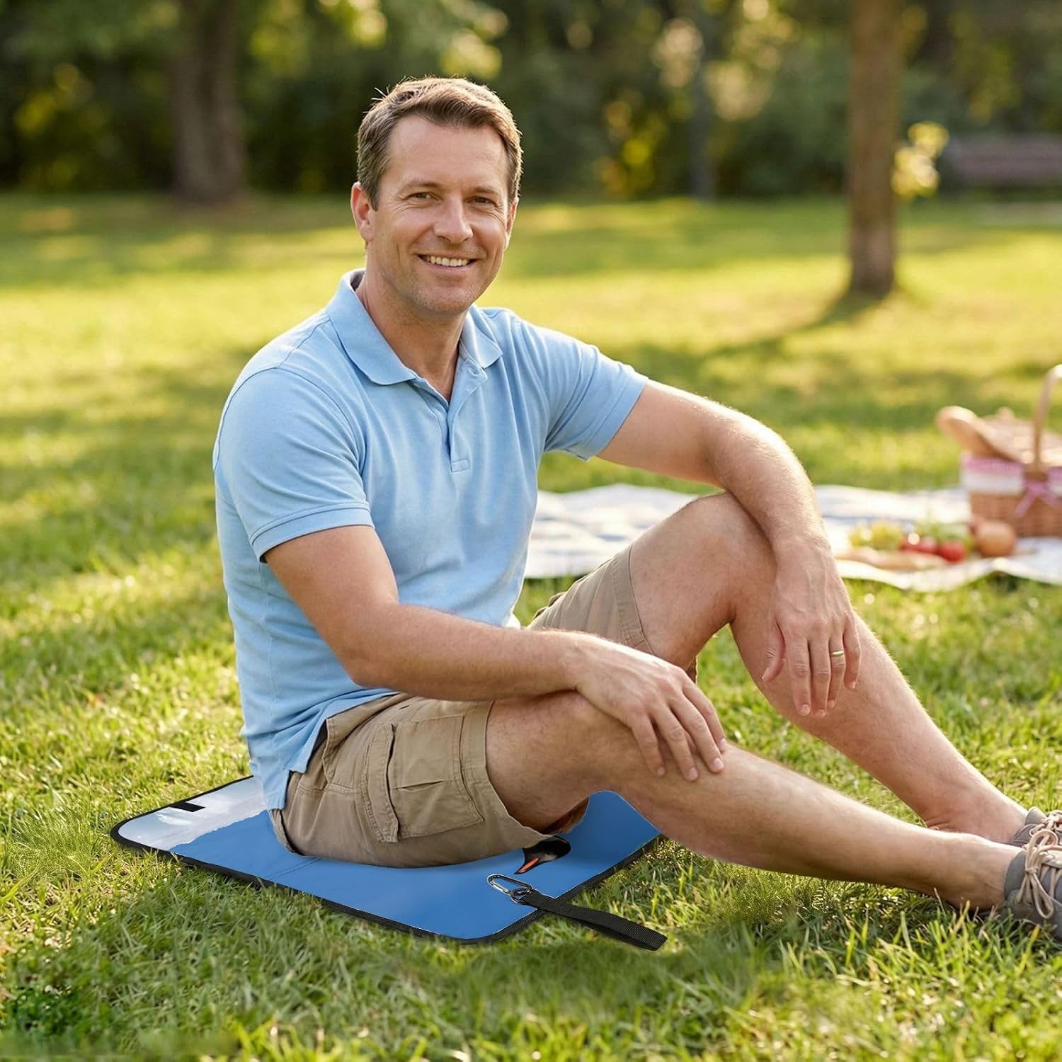 (Cute Penguin Print) Sitting Pad Foldable Seat Cushion Lightweight Camping Seat Mat with Hook for Outdoor Hiking Picnic Camping