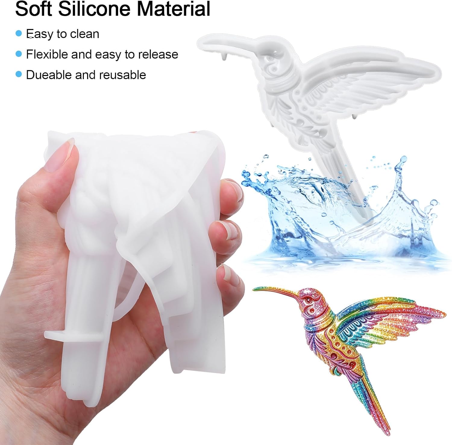 3D Crystal Insect Silicone Mold 2pcs Hummingbird Resin Mold for Epoxy/UV Resin Casting, DIY Craft Hanging Ornament Art Decors for Living Room Resin Craft Mold Lovers Gift Home Bedroom Wall Decors