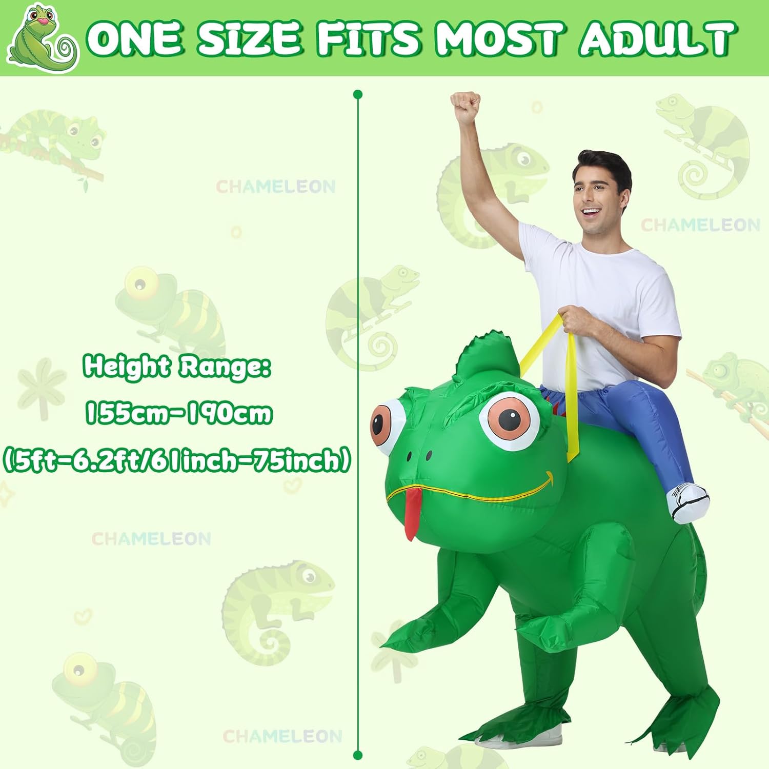 Poptrend Inflatable Lizard Costume for Adults Funny Riding Chameleon Halloween Blow Up Costume for Men Women Cosplay Party Suit - Image 2
