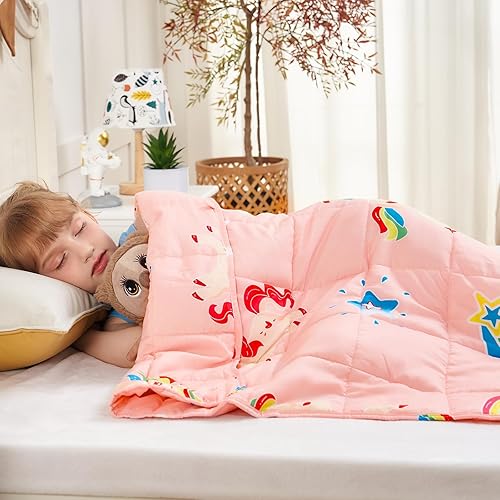 Miniatura 6 de yescool - Manta con peso de unicornio de 10 libras, manta de regazo refrescante de arcoíris rosa, manta con peso transpirable, regalo para personas