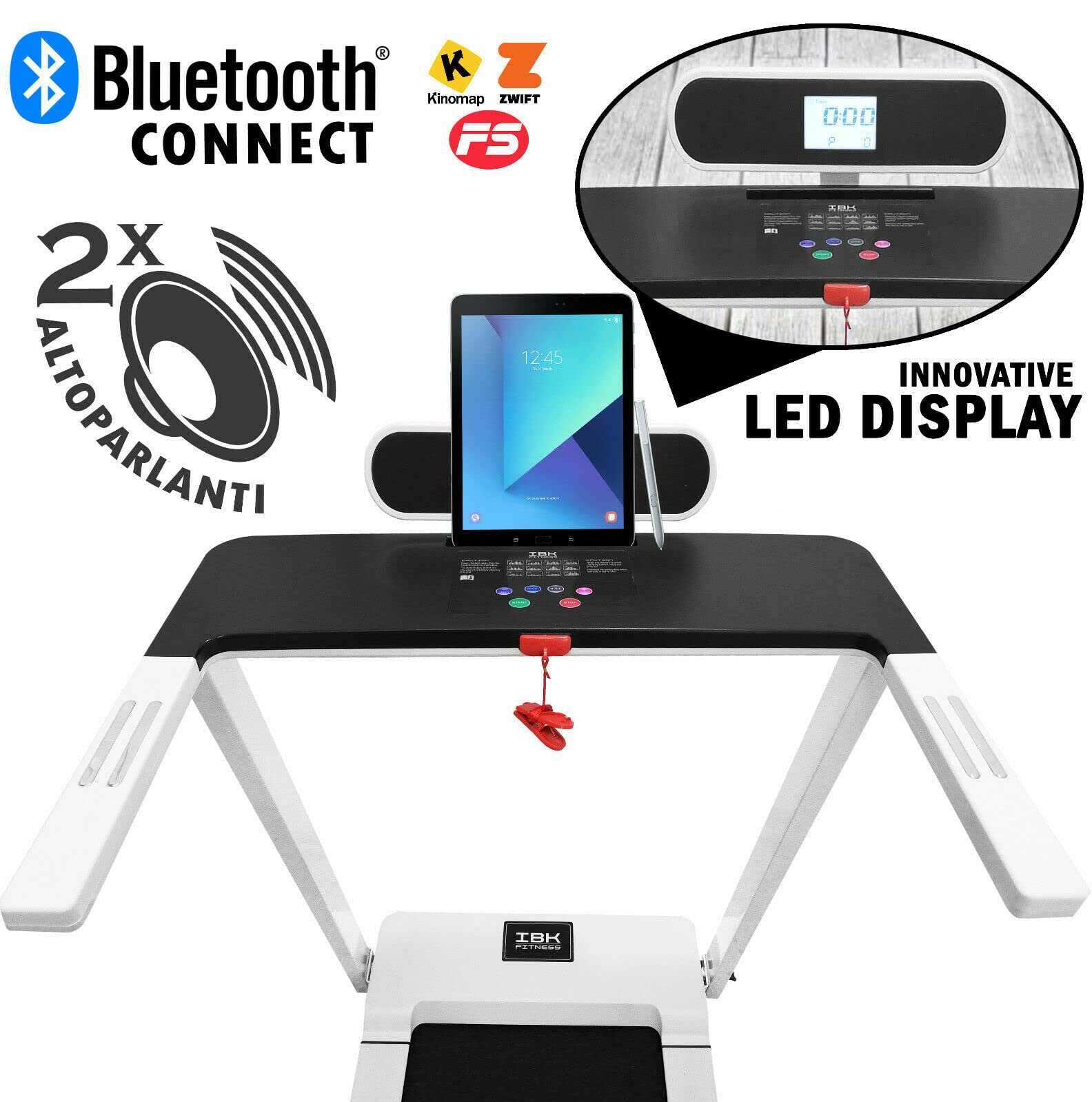 Tapis Roulant elettrico Home Fitness, Tappeto da corsa pieghevole (2.5 HP picco) salvaspazio con Bluetooth integrato, Sensore Cardio, Velocità regolabile 14 km/h, App KINOMAP ZWIFT FitShow