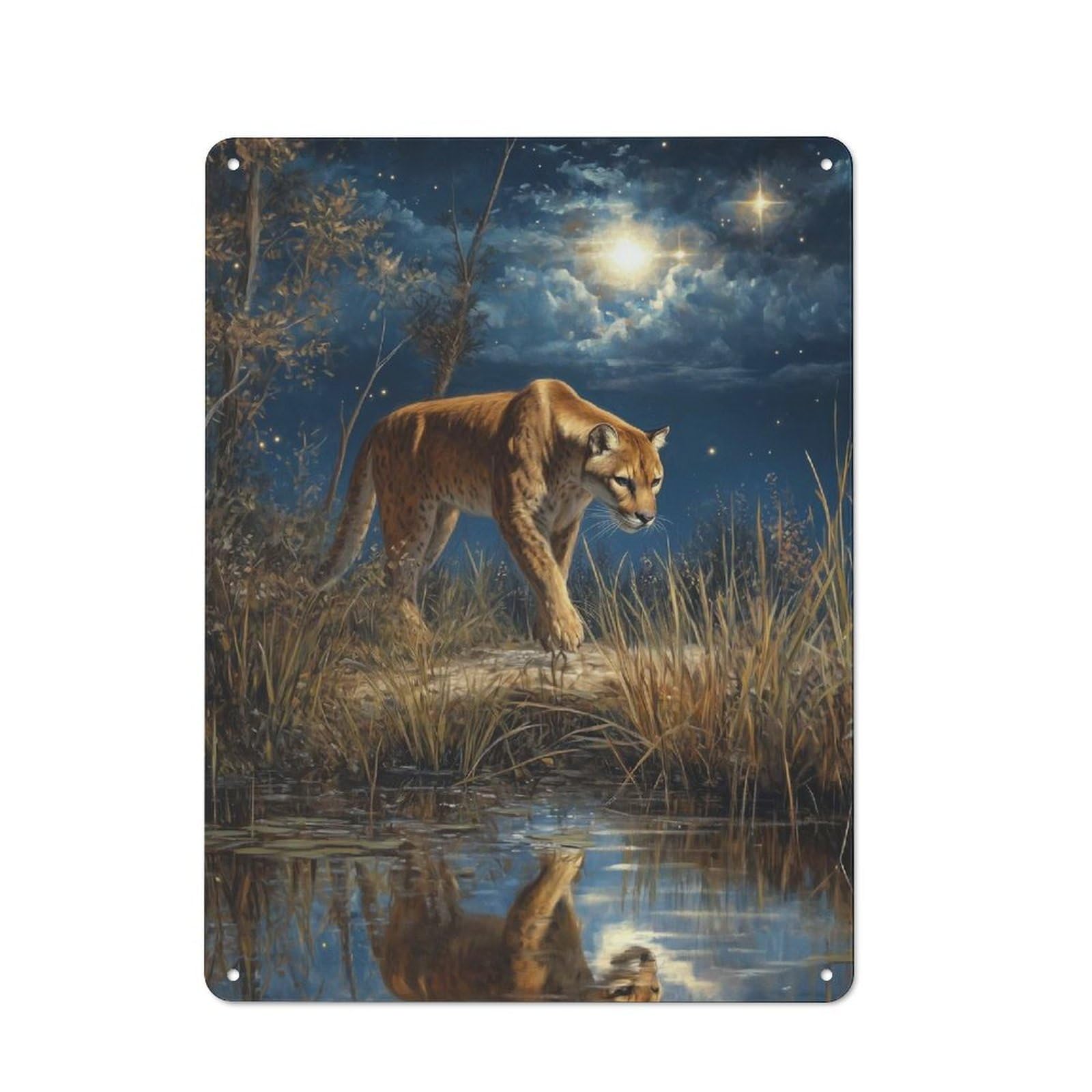 Junmoney Cougar By The Water Tin Wall Plaque 40X30cm With For Café Or Home Bar, New-Space Wall Decor For Hospitality Decor Collectors