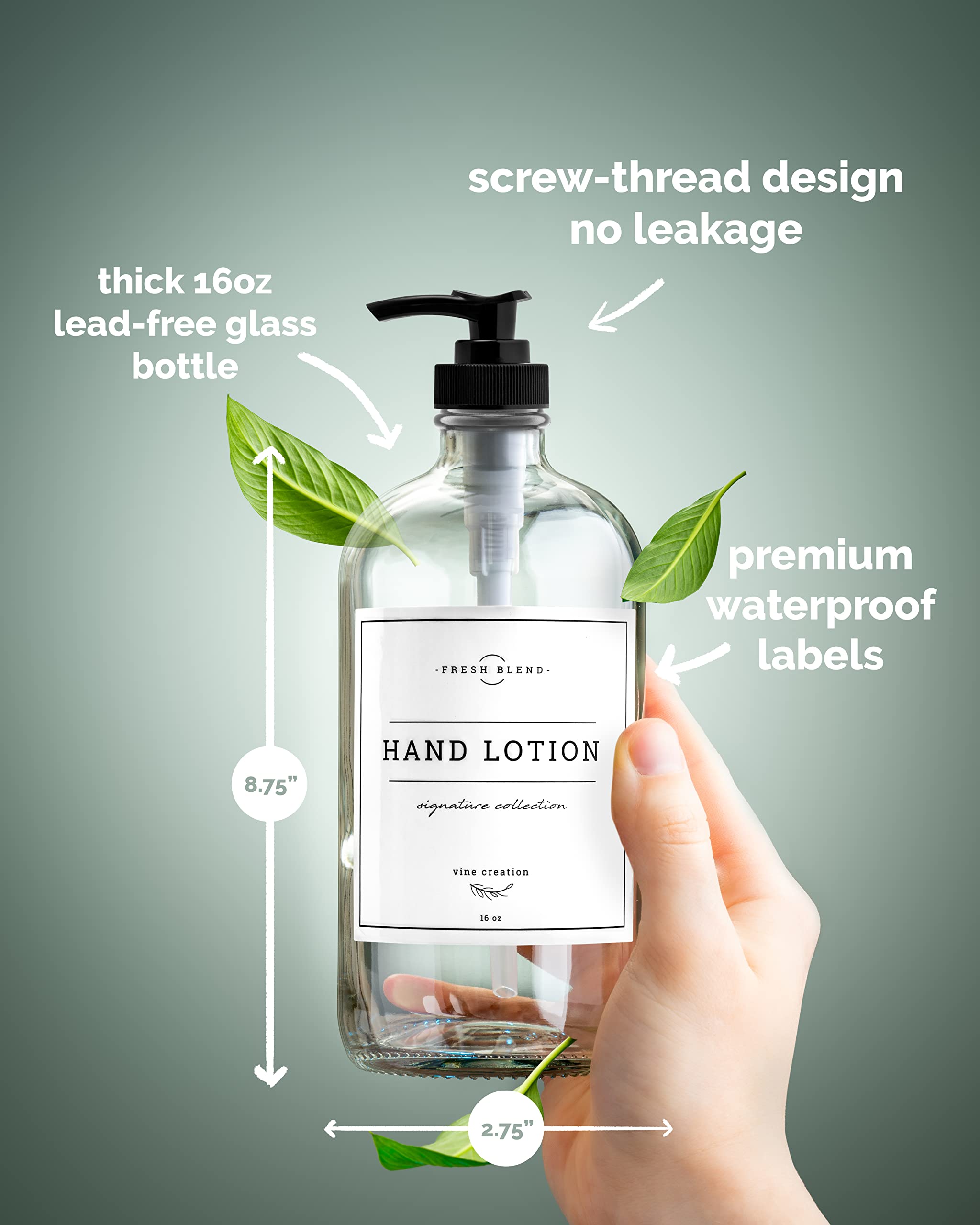Vine Creations Clear Glass Soap Dispenser, 2 Pack Kitchen Soap Dispenser Set including Rustproof Pump - Image 4