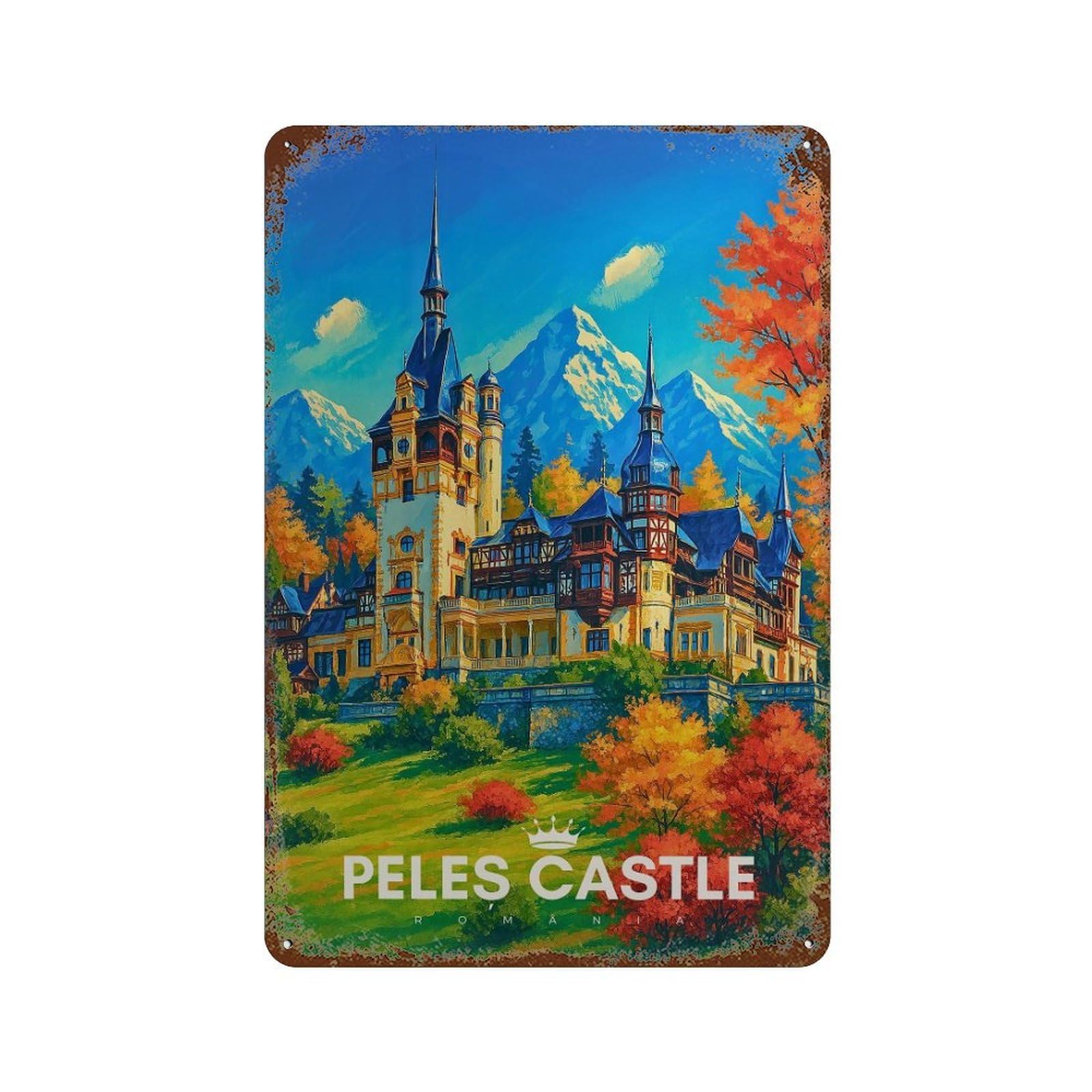 xiaoxiaoshen Peles Castle Romania Travel Europe Wall Decor Art Metal Tin Poster Modern Home Decor Art Home Bar Shop Decorations Vintage Sign 30x20cm