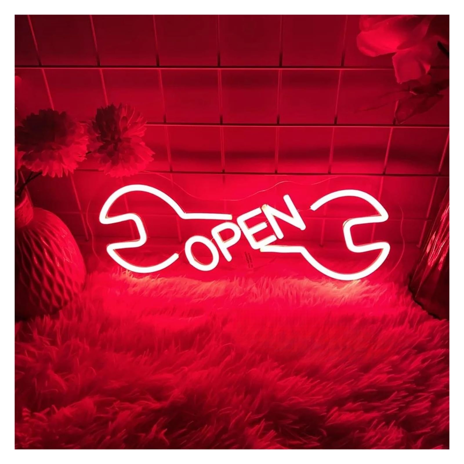 Luces de neón Luces De Neón LED OpenPara Colgar En La Pared, Barra Alimentada Por USB, Salón De Belleza, Tiendas, Carteles Abiertos De Garaje(50x19cm)