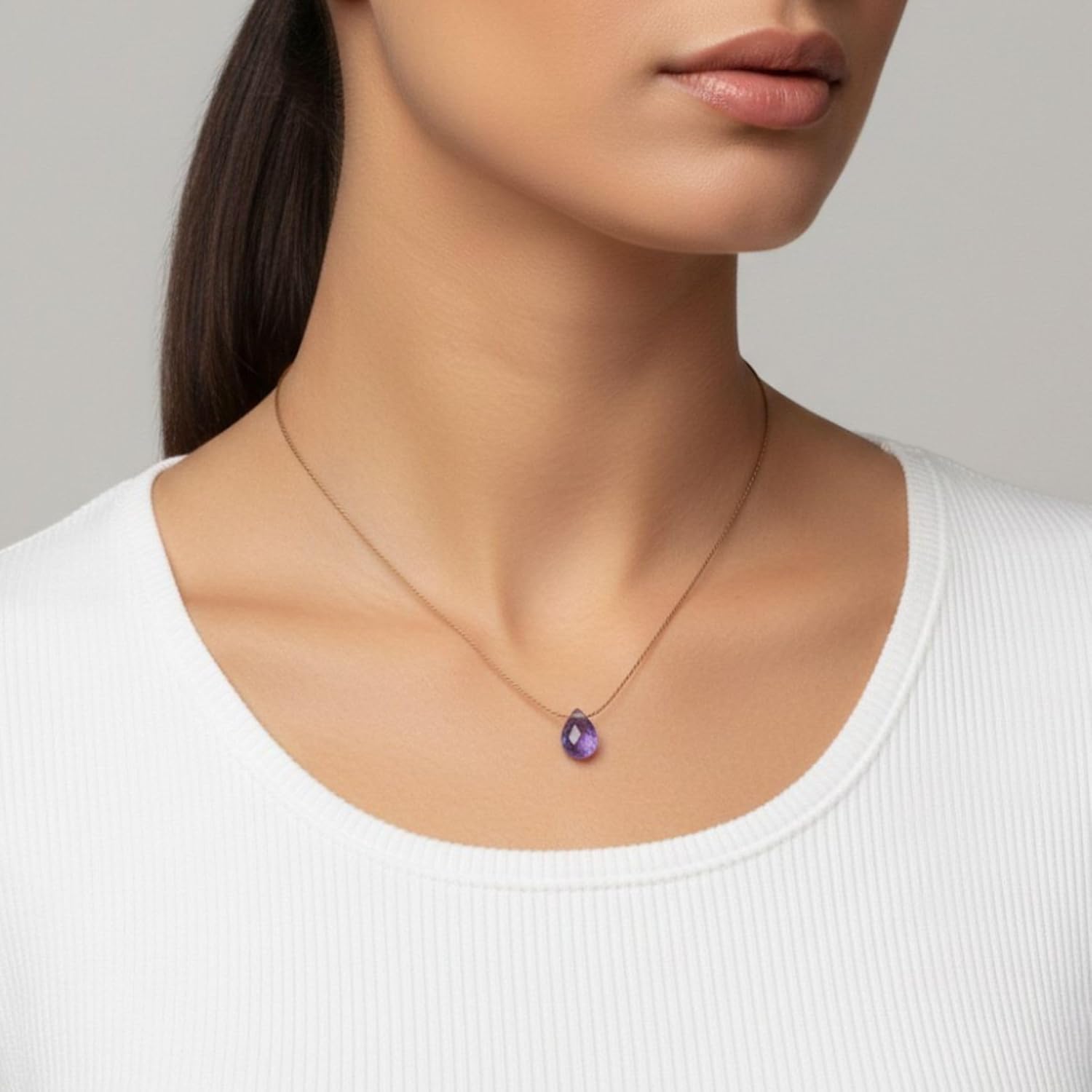 Luck Strings Tanzanite Silk Cord Necklace – Floating Briolette Crystal Minimalist Jewelry – Pear-Cut Gemstone Necklace with Sterling Silver or Gold-Filled Clasp - Image 4
