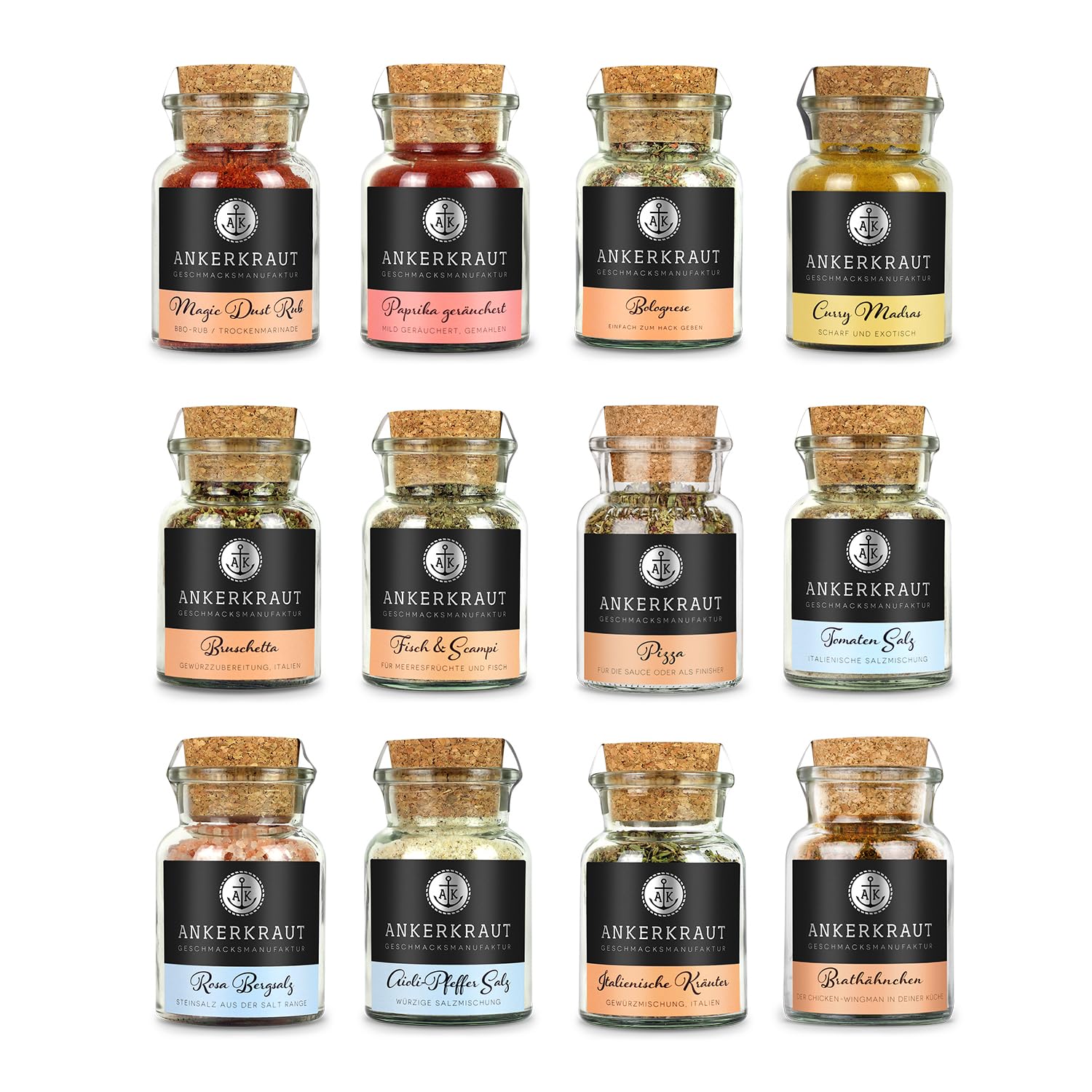Ankerkraut Gewürz Set mit 12 Gewürzen: Best of Ankerkraut 4, leckere Zutaten für vielfältigen Geschmack in der Küche und am Grill, Fleisch und Gemüse im Handumdrehen zubereiten…