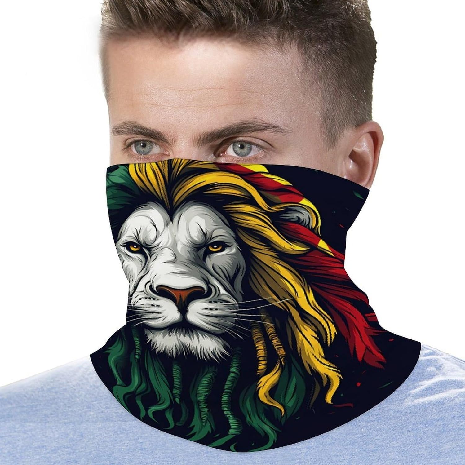 Reggae Lion Smokes Weed Rasta Face Cover Neck Gaiters for Men Women Sun Protection Mask Scarf Hiking Bandana