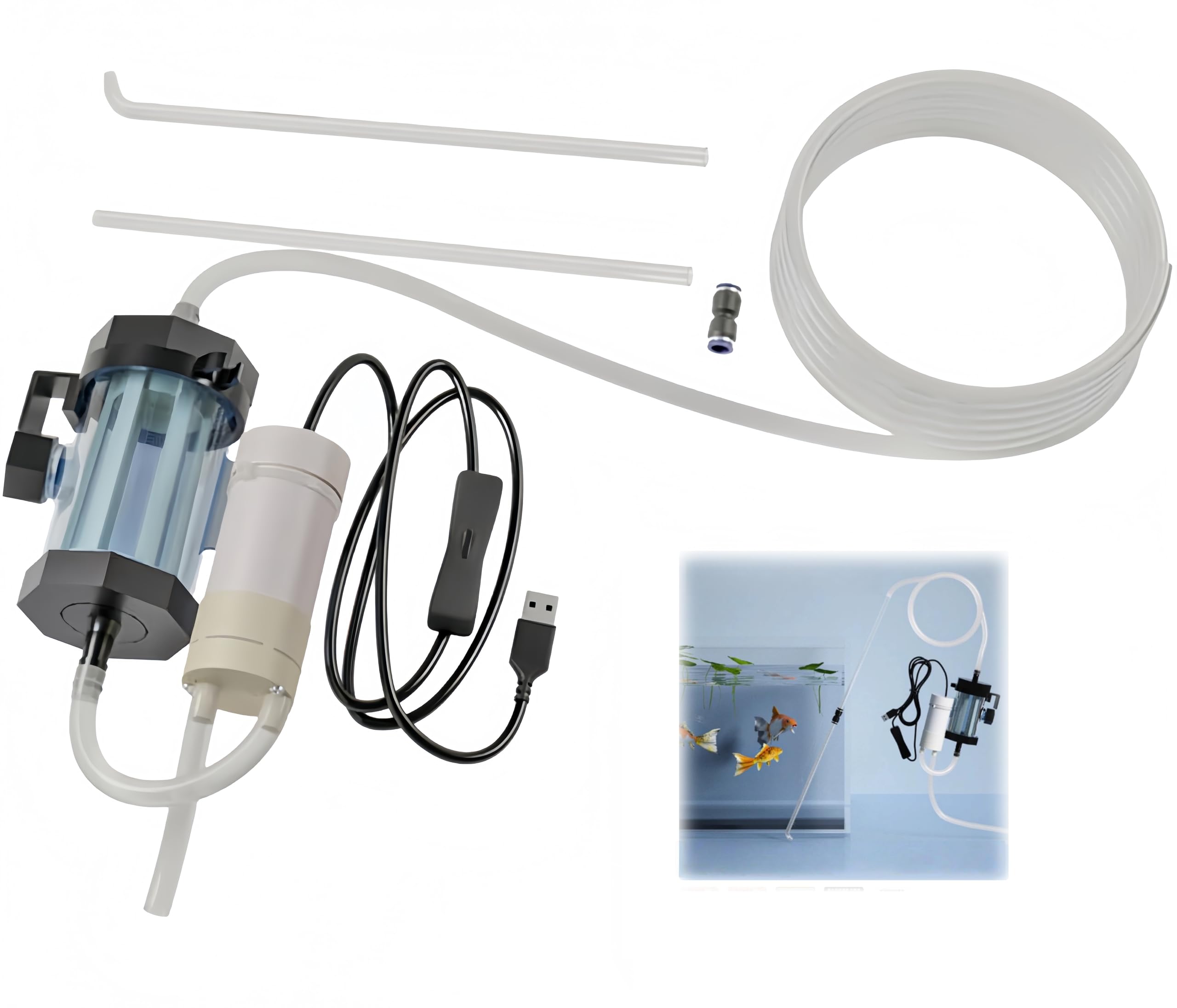 Guangyu Kit Eléctrico de Limpieza para Acuario – Sifón Aspirador USB con Diseño de Sifón, Herramienta para Cambio Rápido de Agua y Limpieza de Grava, Ideal para Agua Dulce y Marina (2 Metros)