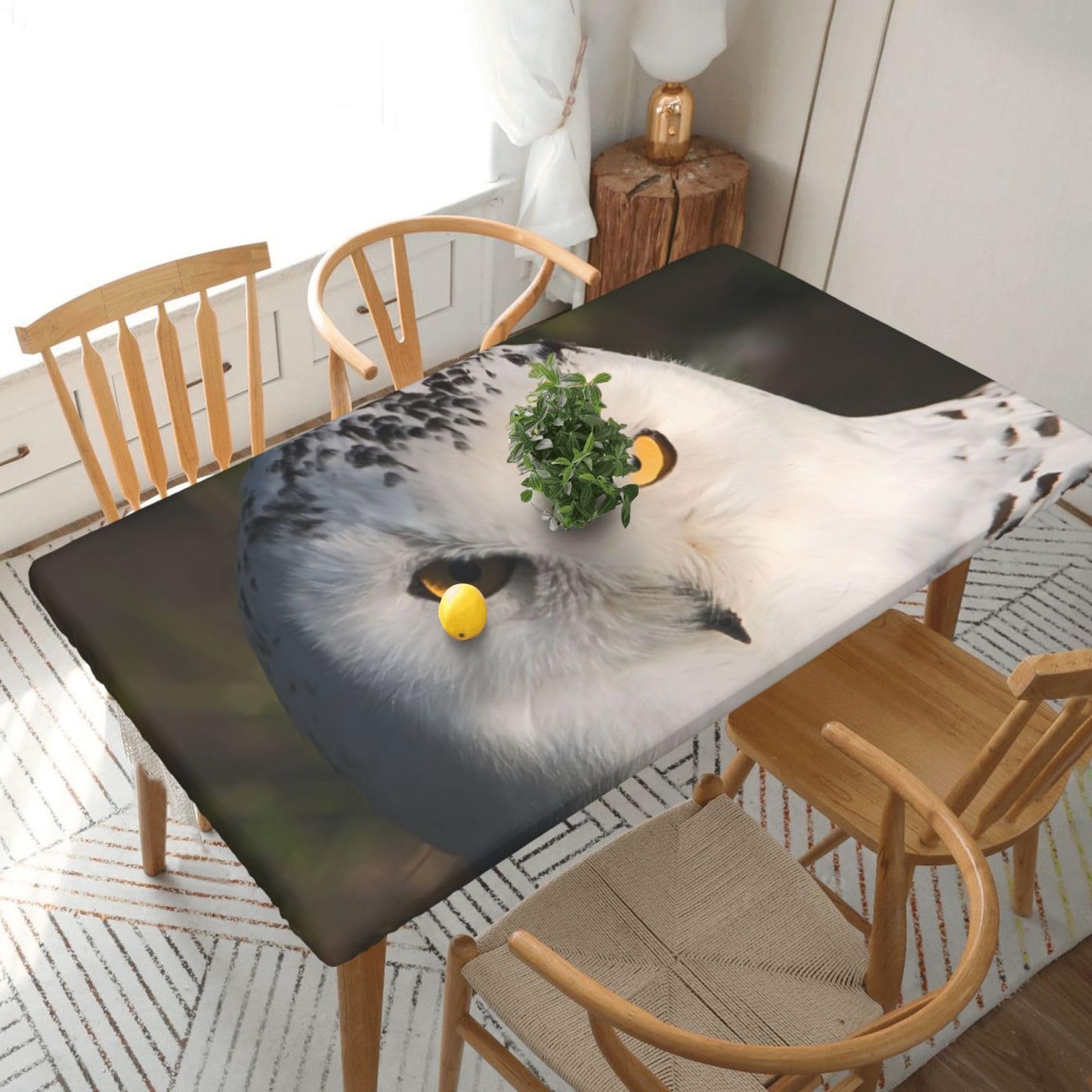 BNVSADC Snowy Owl Eyes Printed 5FT Tablecloth Polyester Kitchen Water Resistant Table Cloth Dining Table Decoration Table Covers, 152x76 CM