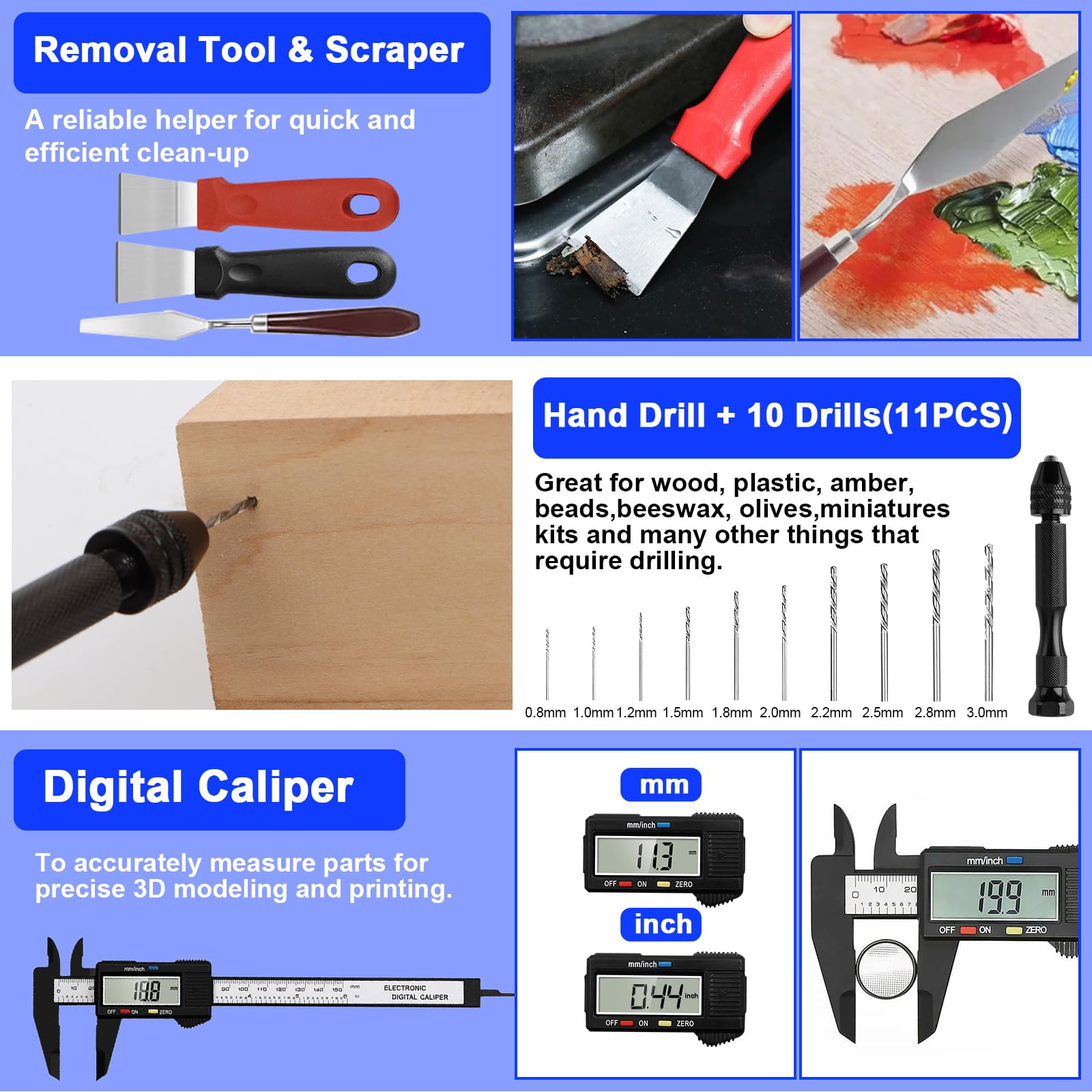 Kit d'outils pour imprimante 3D de 201 pièces comprenant un outil d'ébavurage, des outils de retrait, un coupe-tube, une règle, un tapis de coupe, un sac à main noir, un outil d'impression 3D pour la
