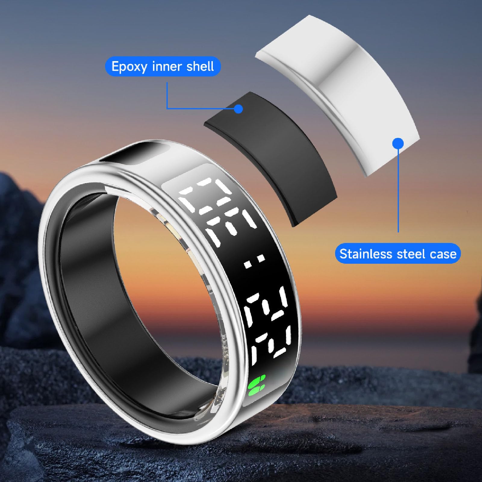 Topiky Bague Connectée, Bracelet d'activité Tactile avec Plusieurs Modes Sportifs, étanche IP68 pour la Course à Pied, Le (Taille 11 (DI 20,6 mm / 0,81 po C 64,6 mm / 2,54 po))