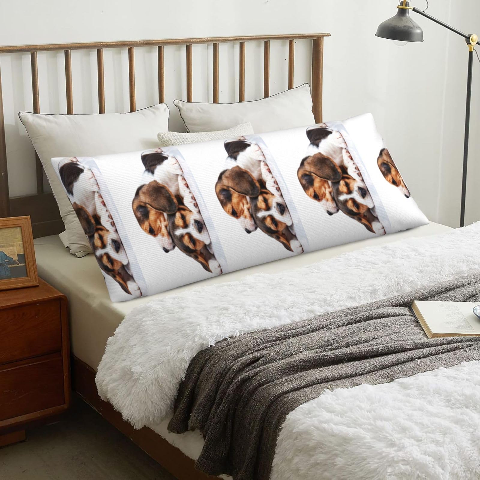 Cute Pets Beagle Puppies Dogs, Body Pillow Cover with Zipper,Long Body Pillowcase 20 x 60 in