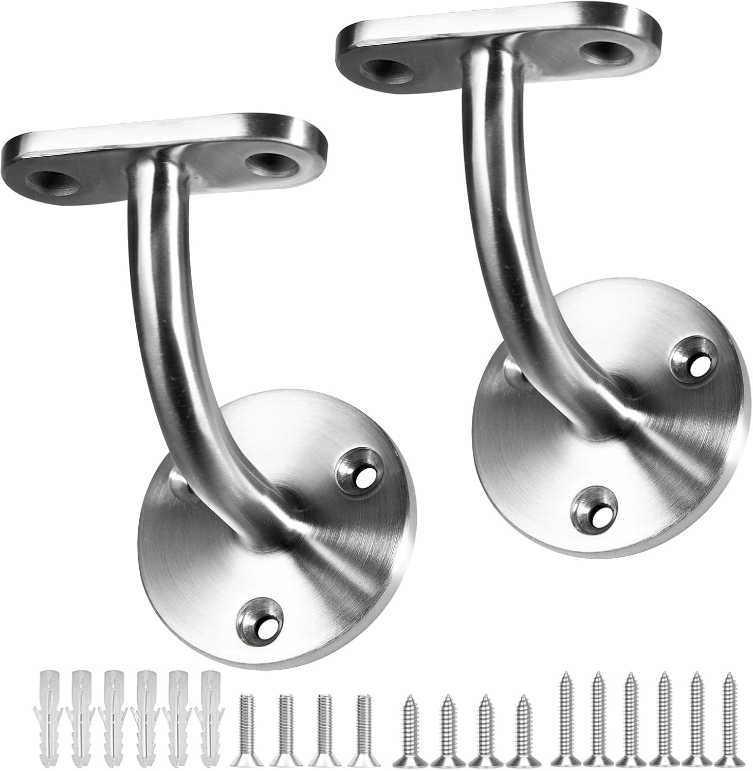 4 Pack 304 Stainless Steel Handrail Bracket for Indoor Stairs, Brushed Railing Brackets for Handrail, Wall Mount Hand Rail Bracket