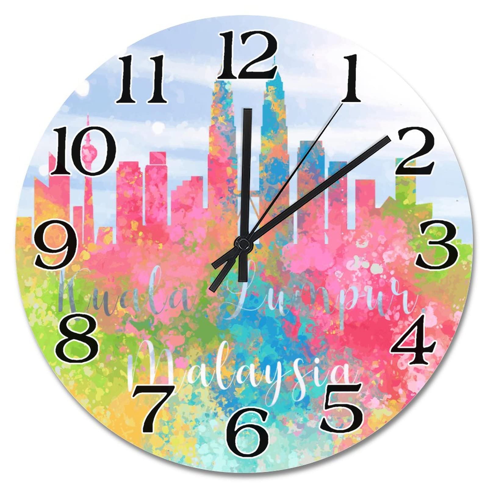 Horloge murale Malaisie en bois noble silhouette design arc-en-ciel 38cm