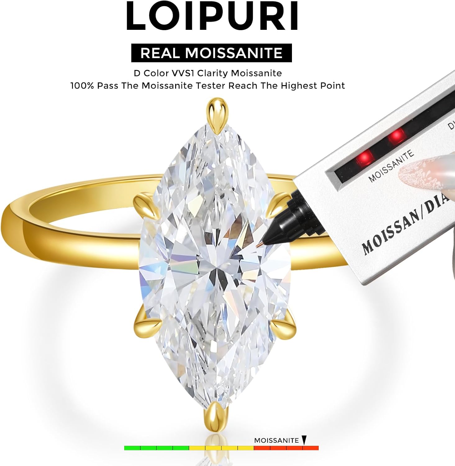 4CT Marquise Cut Moissanite Engagement Ring for Women, D Color VVS1 Clarity 14K Gold/White Gold Plated Solitaire Wedding Rings, Promise Anniversary Rings Gift, Size 5-9