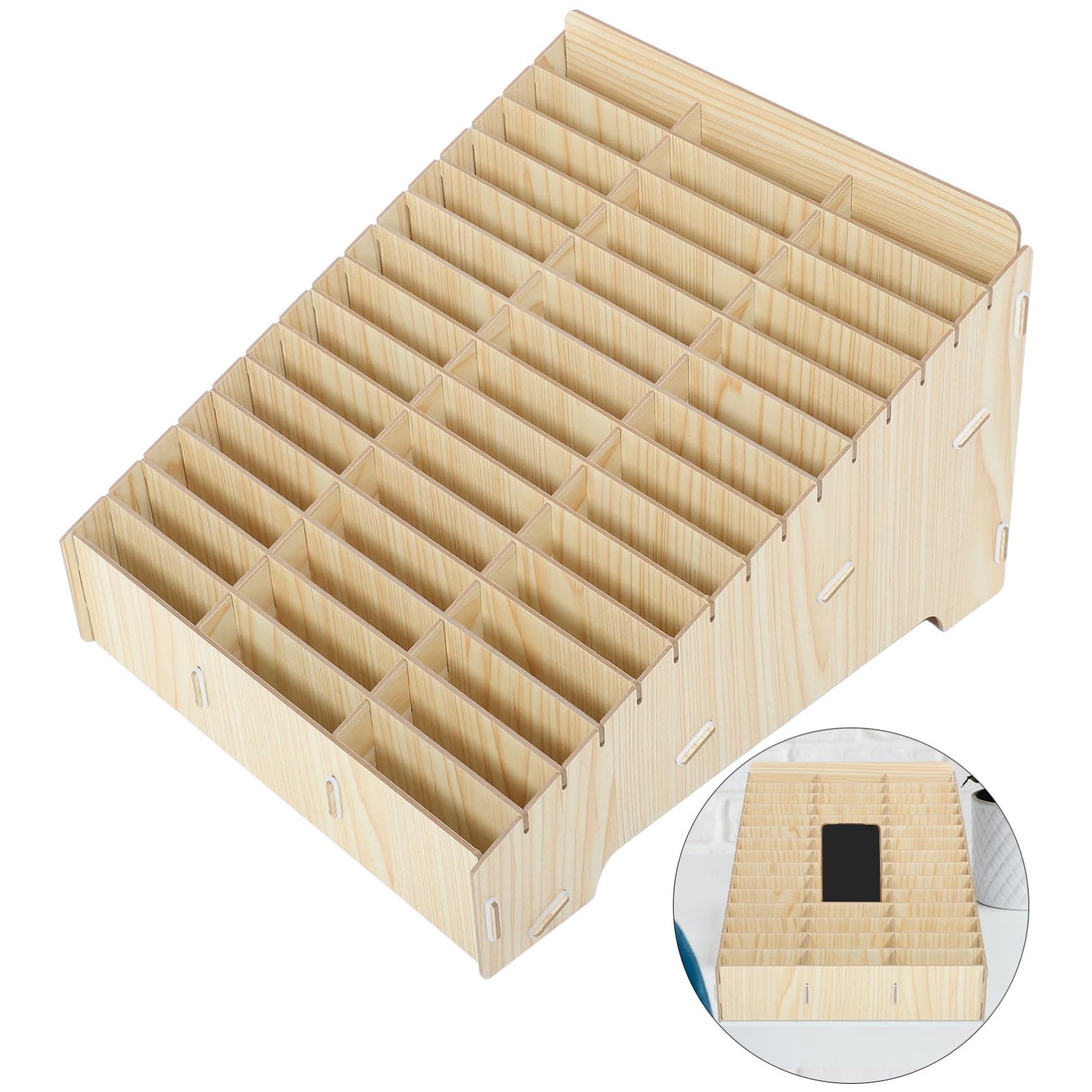 Scatola Organizer per Scrivania in Legno Scomparti Multipli per Gestione Cellulare, Accessori per Ufficio per Back To School Party e Uso in Aula