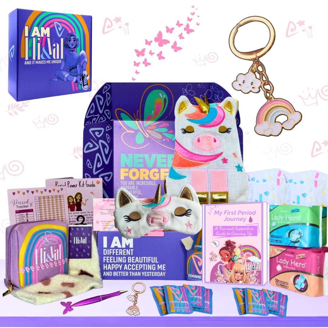 First Period Kit Gift for Girls 9-12 - Period Starter Kit for Tweens 10-12-13-14 - Essentials for Teens & Preteens - Period Packs for Young Girls First time (Unicorn)