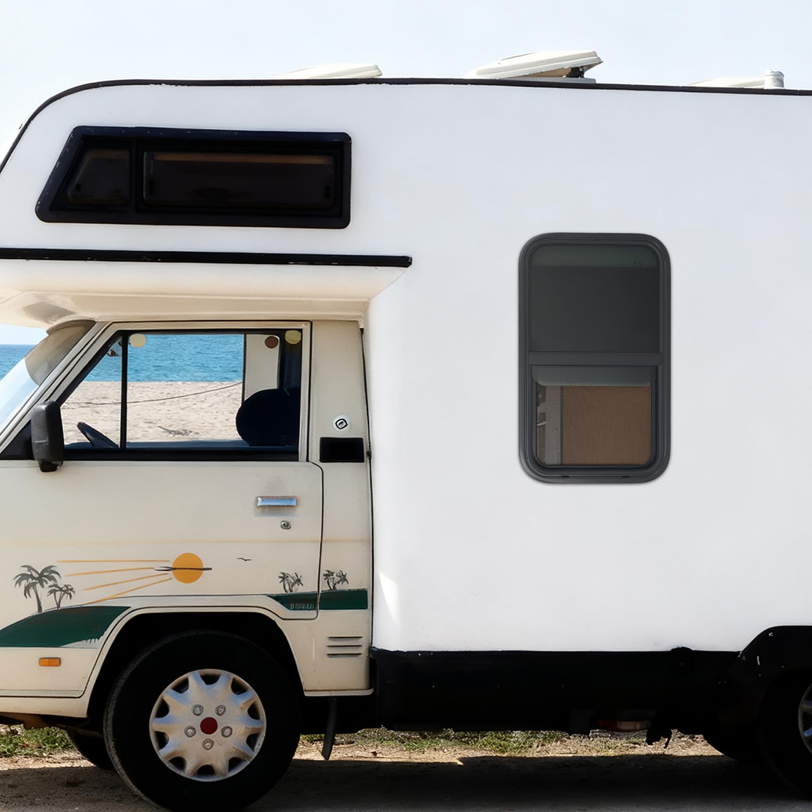 Ventana Deslizante Vertical Para Autocaravana, Ventana Lateral Del Remolque Con Malla Antimosquitos, Vidrio Templado Negro, Para Vehículo Recreativo