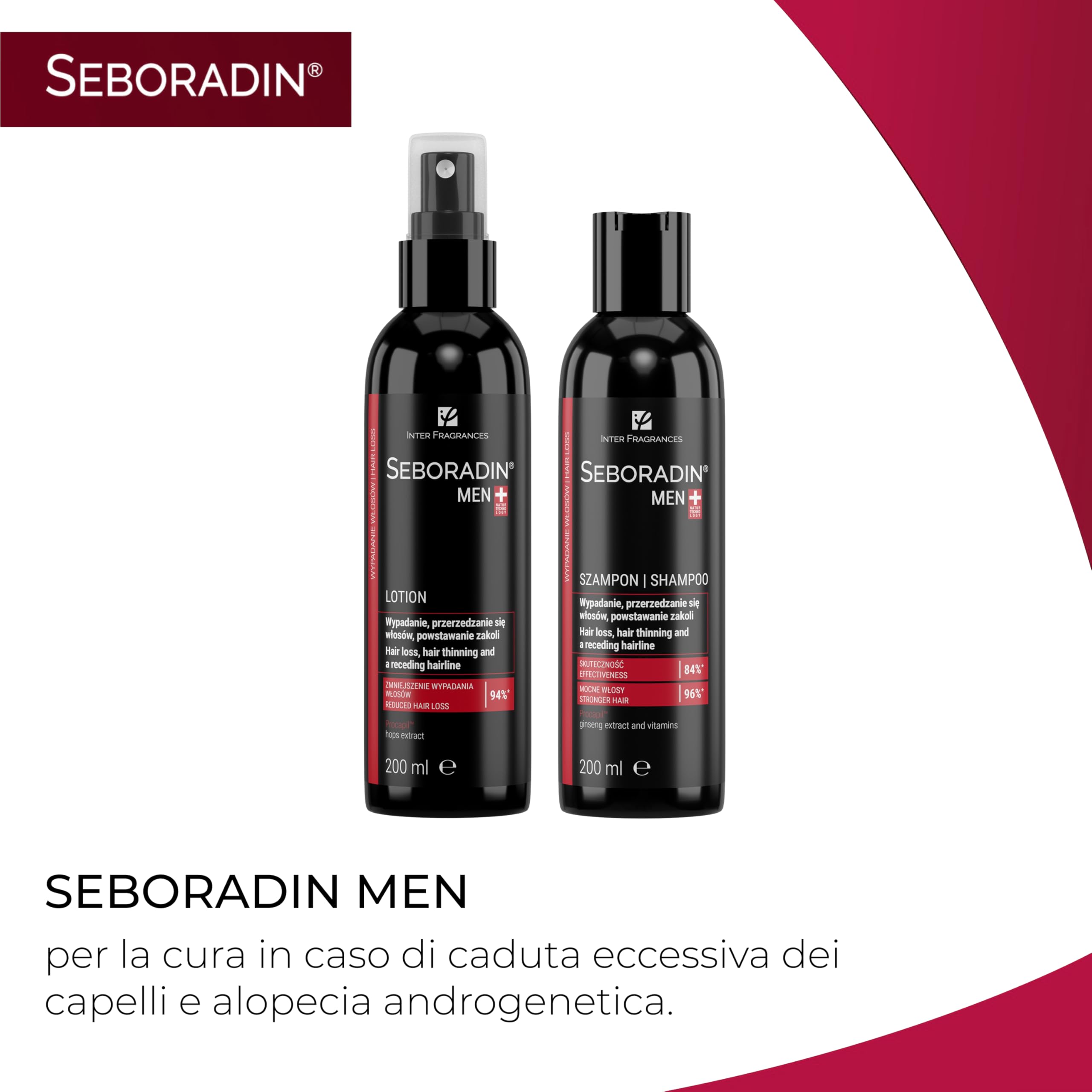 Seboradin PRO Uomo – Fiale, Derma Roller, Siero Notte, Shampoo, Lozione | Scrub Pelle Capelli, Crema Viso, Gel Doccia 2in1, Pro Care Complex – linea uomo anticaduta