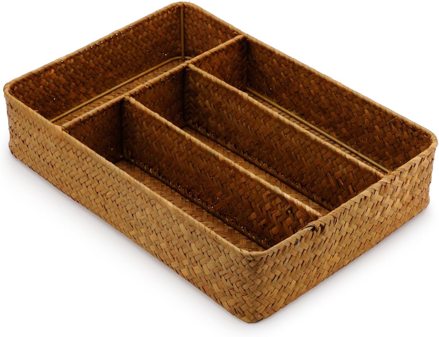 Hand-woven Seagrass Desktop Organizer Basket / Coffee Table Tea Bags Holder (13.4" x 9.4" x 2.7")
