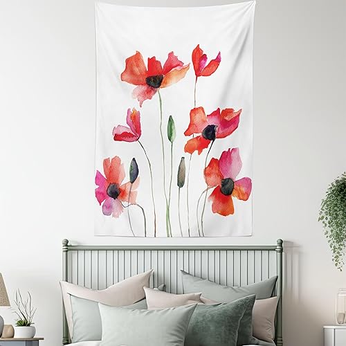 Miniatura 5 de Ambesonne Tapiz de flores de acuarela, amapolas con flores silvestres, naturaleza, prado, ilustración, para colgar en la pared para dormitorio, sala