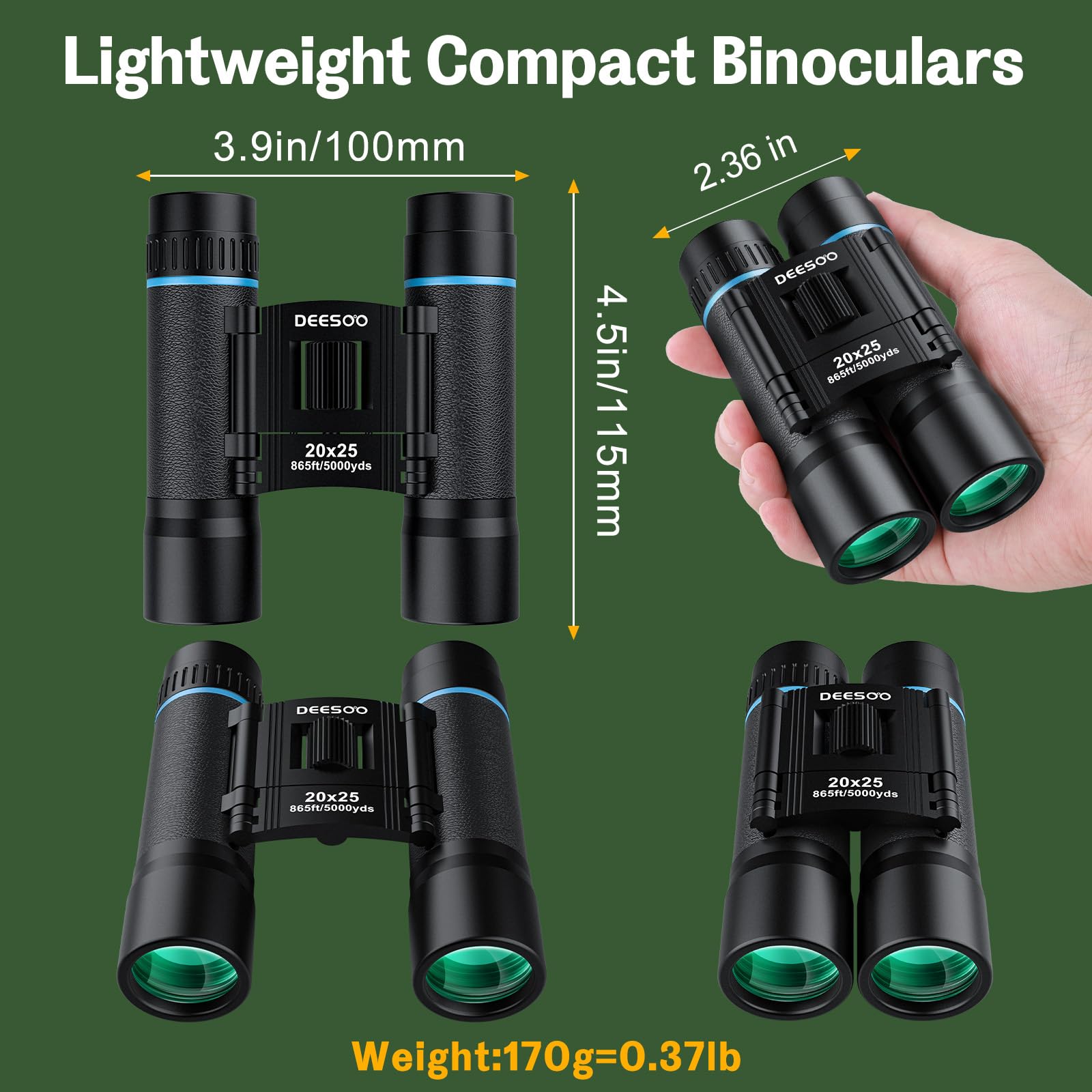 20X25 Binoculars for Adults High Powered - Deesoo Compact Binoculars for Adults and Kids - Easy Focus for Bird Watching Cruise Travel Concerts Hiking