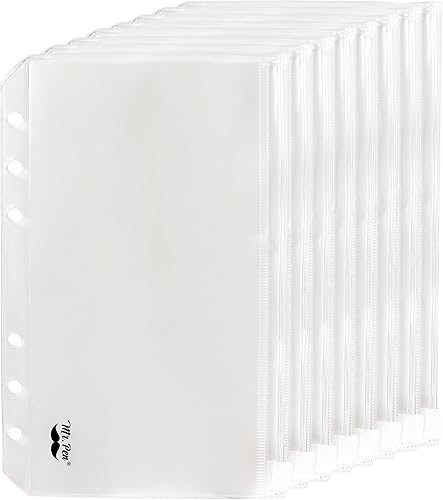 Mr. Pen - Bolsillos para carpetas A6, paquete de 8, 6 agujeros, insertos de carpeta A6, sobres transparentes para efectivo, sobres de plástico con