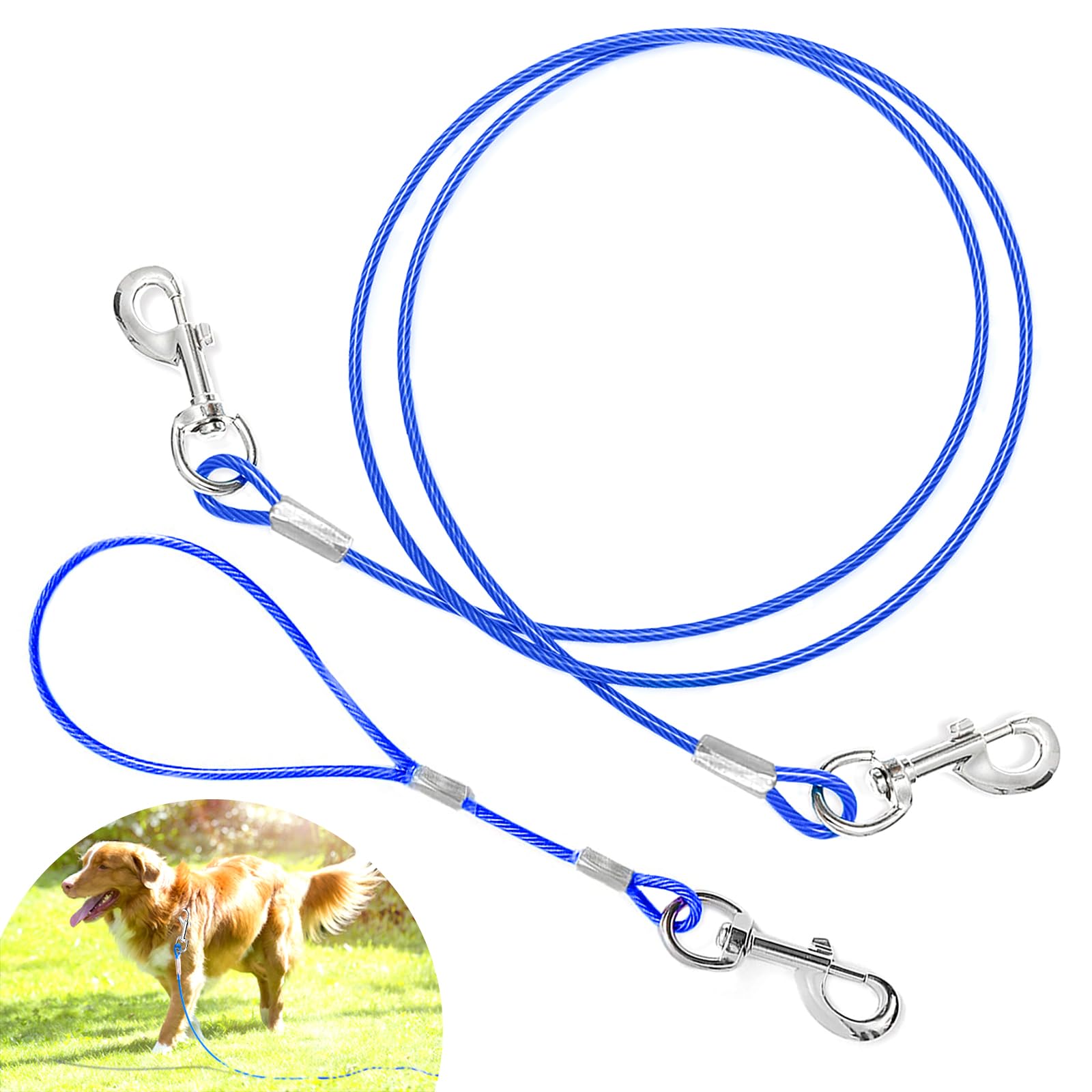 Correa para Perros, 6.6 Ft Cable para Atar Perros Perro para Cable para Atar Cable de Acero con Gancho Giratorio 360° Cable de Amarre para Perros para Perros Medianos Pequeños Grandes