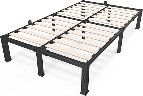 Miniatura 10 de ROIL Marco de cama de plataforma individual de 14 pulgadas, no necesita somier, 3500 libras de carga, marco de cama negro de metal resistente con