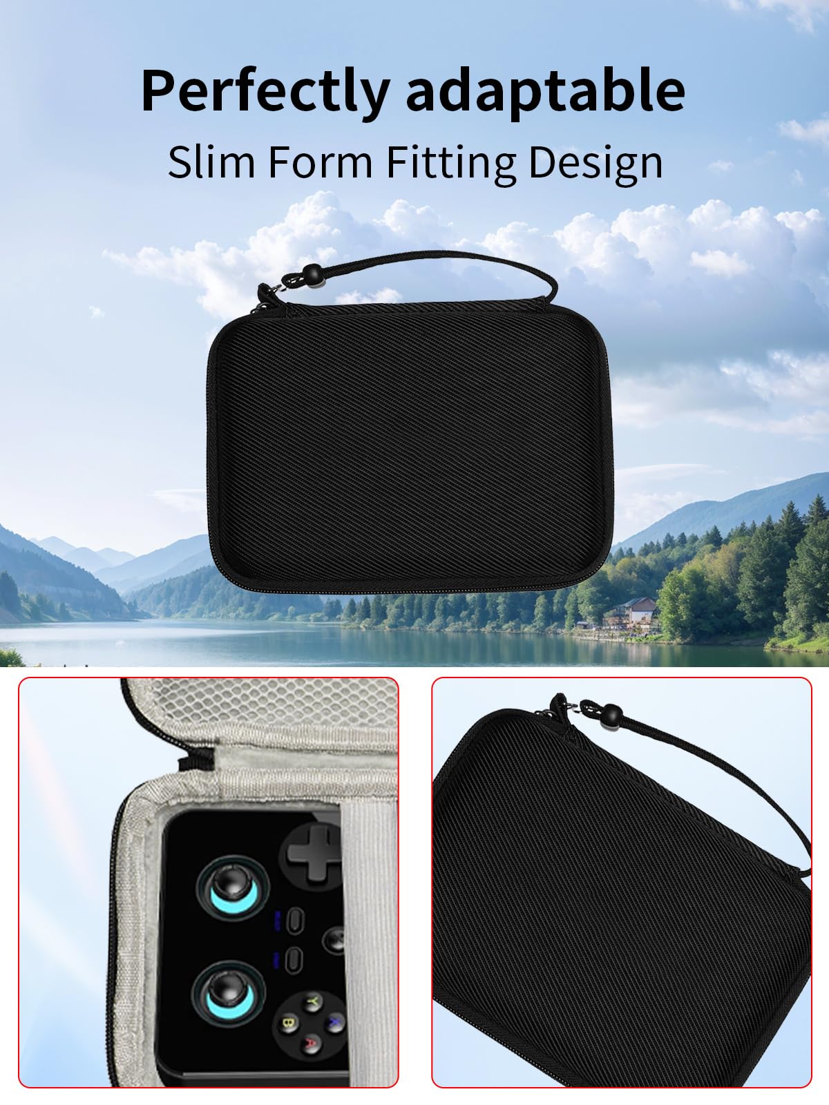 BOVUGAC Funda para ANBERNIC RG477V, bolsa portátil para RG477V, tela premium, resistente a los arañazos y a las caídas, dimensiones de la bolsa: 18 x 13 x 4,5 cm (negro)