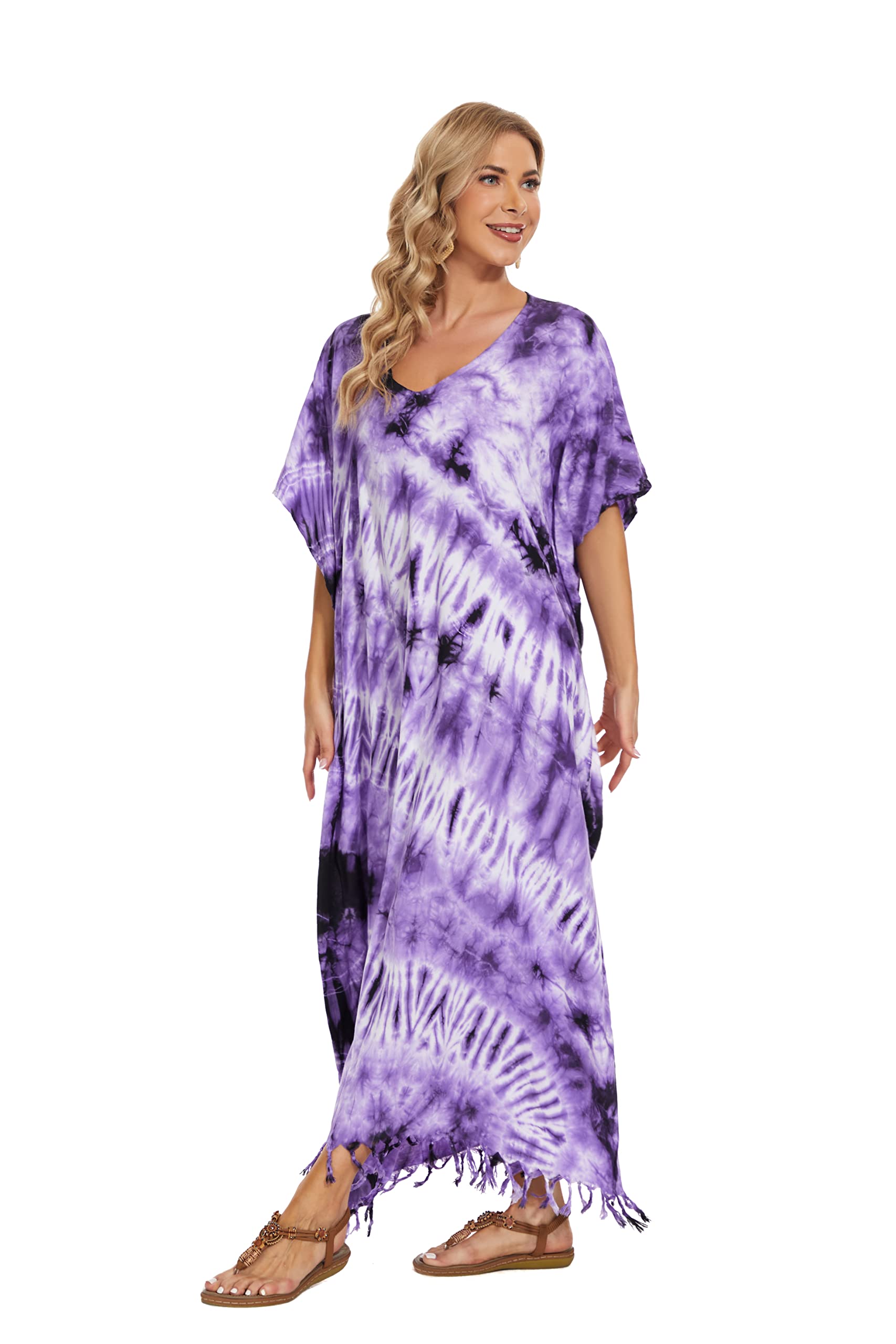 Beautybatik Caftano da donna hippie tie dye caftano loungewear maxi plus size abito lungo da 18 a 26