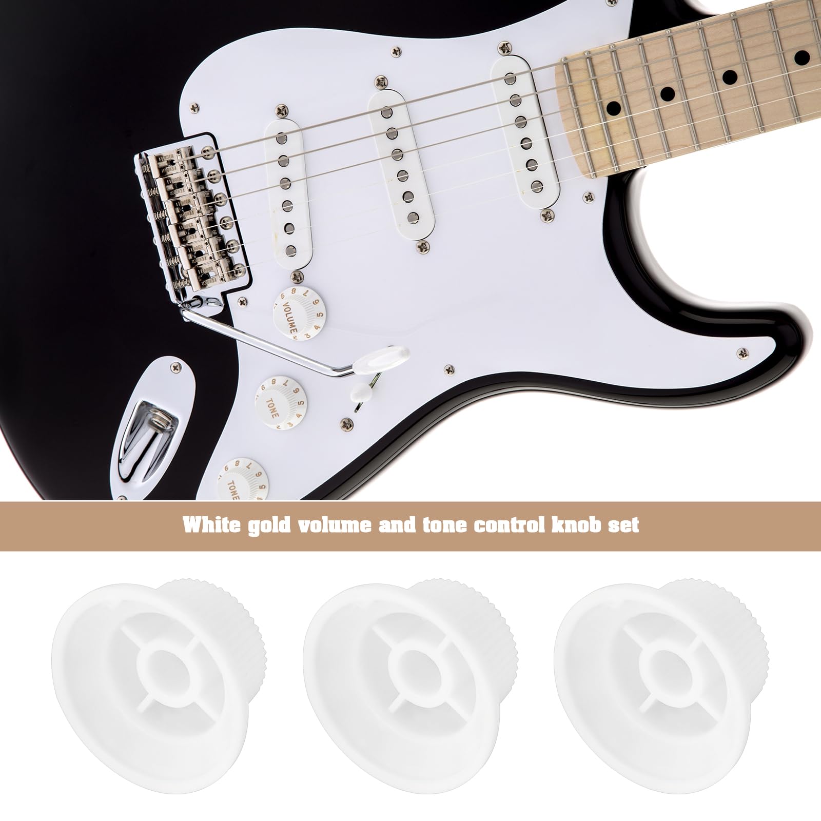 eMagTech White Knobs Set with Switch Tip Kit 2 Tone 1 Volume Set Compatible With Fender Compatible With Stratocaster Guitars ST Style Electric Guitar