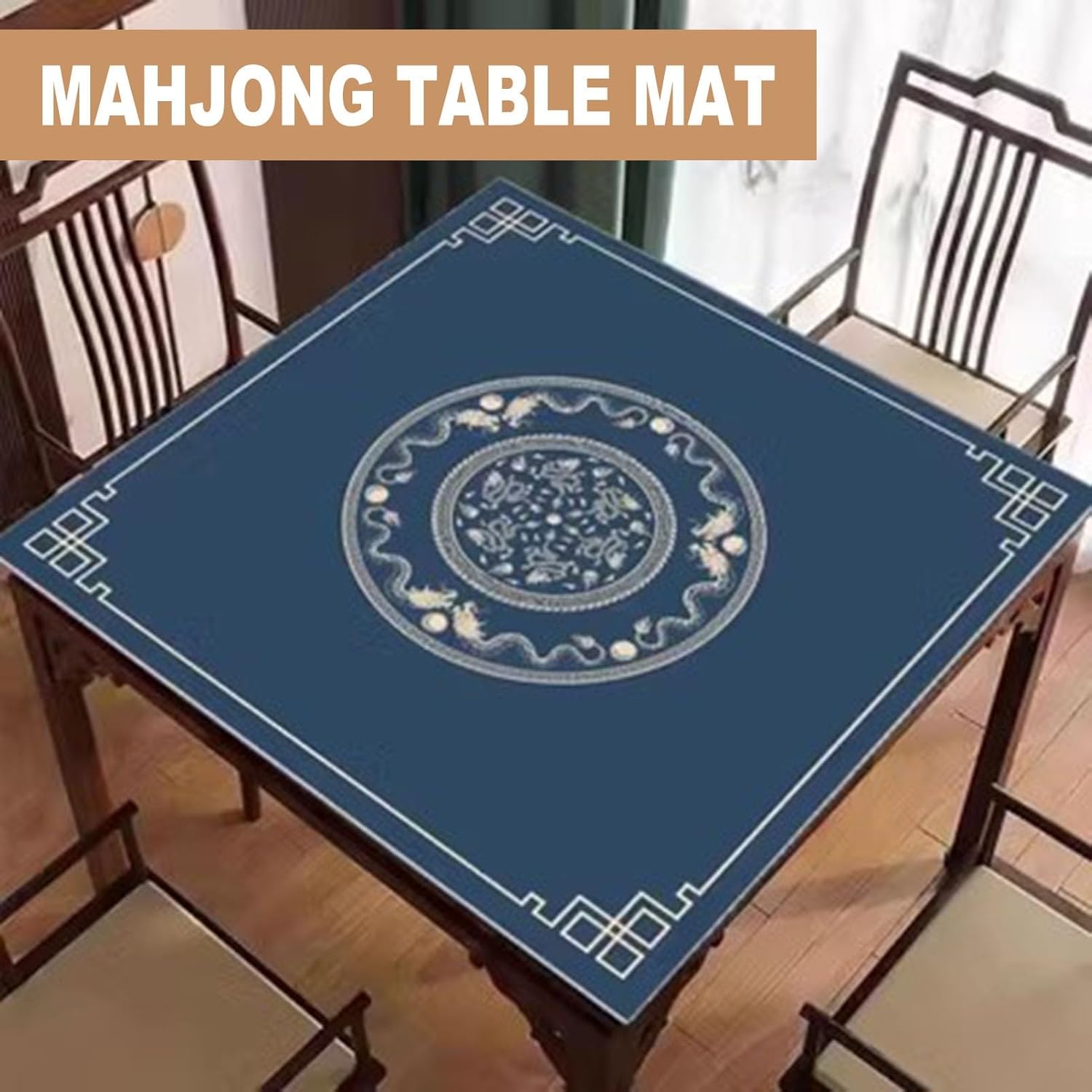 Universal Mahjong Table Mat，Paigow Poker Dominos Game Table Cover, Slip Resistant Noise Reduction Board Game Mat (Color : Blue-3, Size : 31.5x31.5inch/80x80cm)