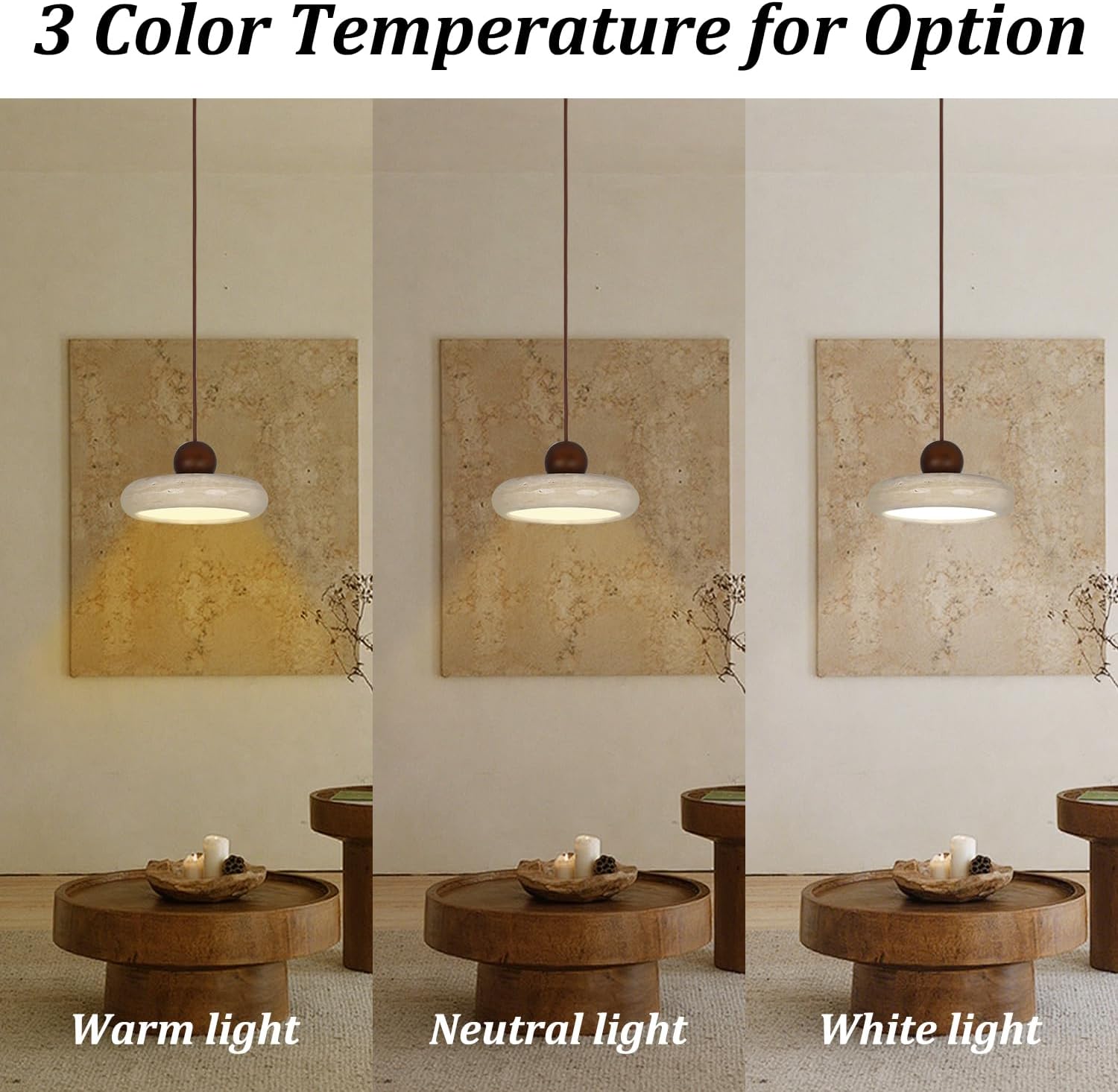 9.1inch Japanese Wabi-Sabi Travertine Pendant Lamp Natural Stone Pendant Light with Log Hanging Light Bedroom Mini Pendant Lighting for Kitchen Island Dining Room