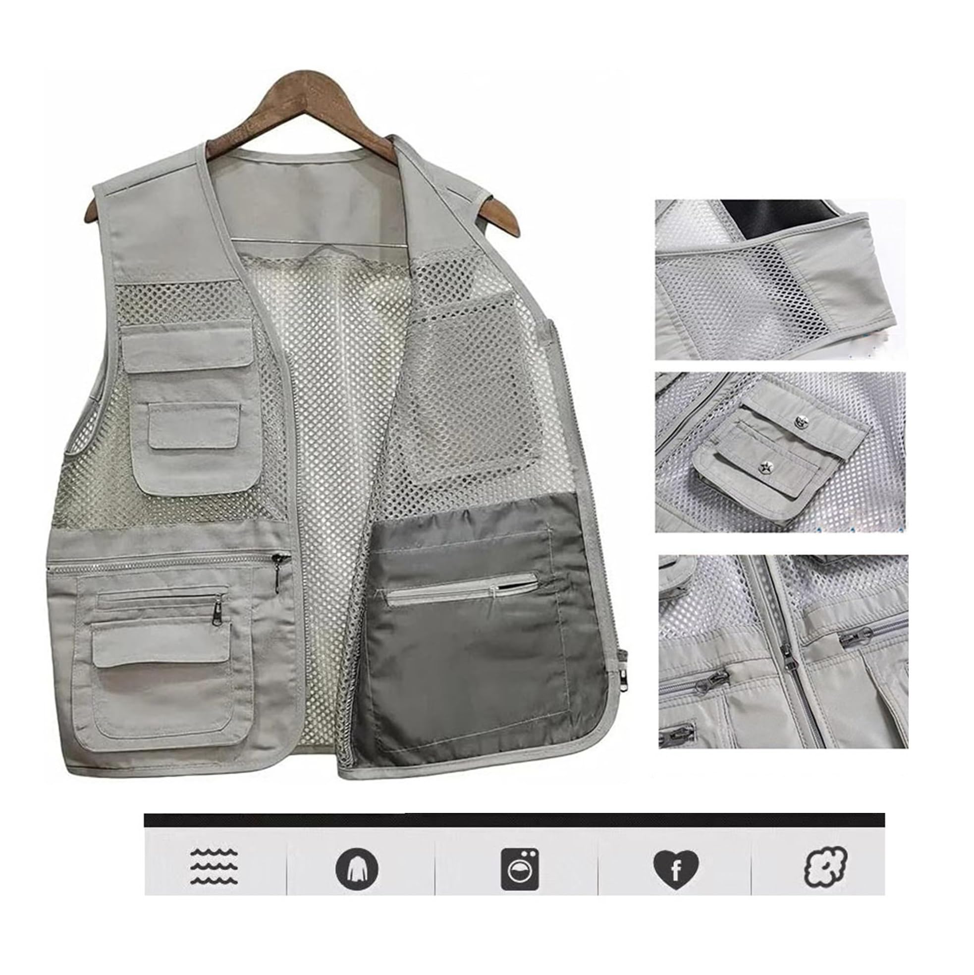 CLSQLXYJZC Gilet Pesca Uomo Per Attività All'aperto, Gilet Casual Multitasche Traspirante Senza Maniche Con Cerniera In Rete Traspirante, Giacca Lavoro Alla Moda Fotografia All'aperto Viaggio