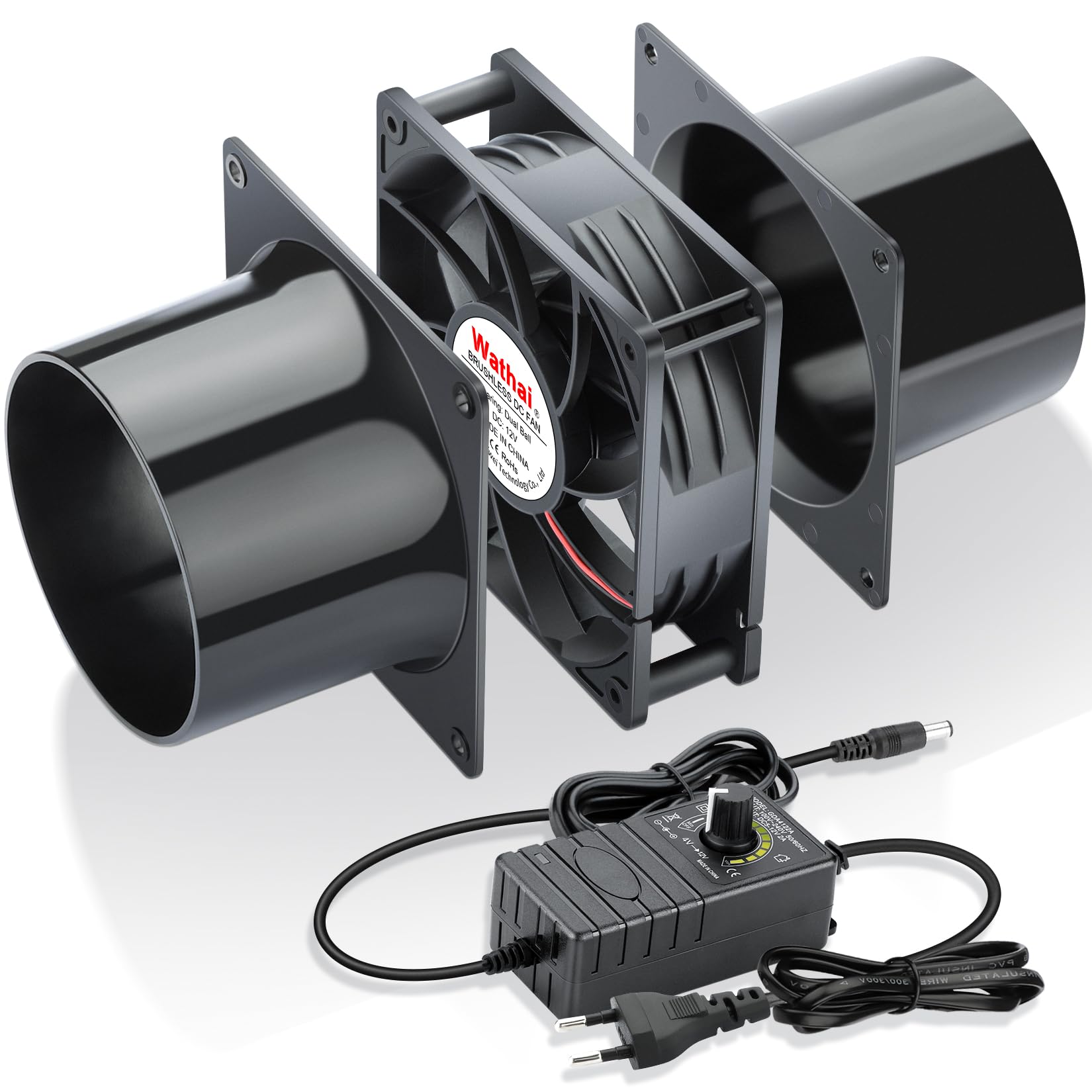 Wathai Ventilatore tubolare da 120 mm, 100 mm, ventilatore di scarico 230 V, 220 V, con regolatore di velocità continuo, ventola per bagno, cucina, tenda da terra, garage, PC computer