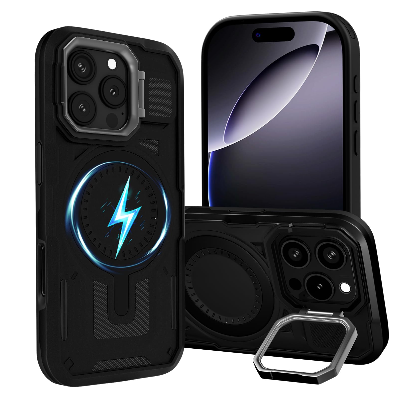 DIFAYA for iPhone 16 Pro Case Compatible with MagSafe, Built-in Camera Ring Stand, 23 FT Military-Grade Drop Protection Magnetic Cover for iPhone 16