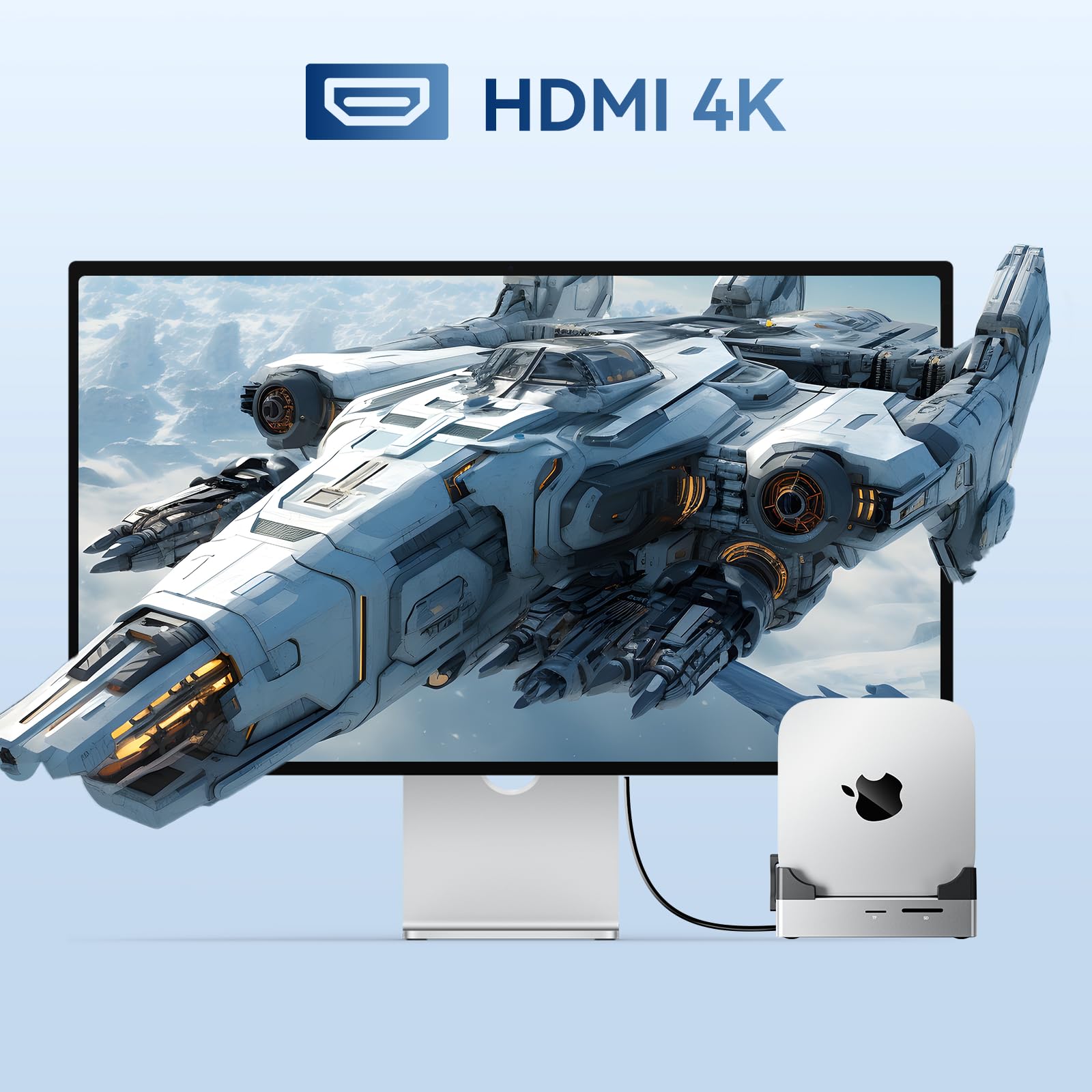 ANYOYO Mac mini M4 Dock & Ständer, 9-in-1 Aluminium 10 Gbit/s M.2 NVMe SSD-Gehäuse mit 4K@60Hz HDMI,10Gbps USB 3.1 Hub, SD/TF 3.0 Kartenleser, USB 2.0 Docking Station